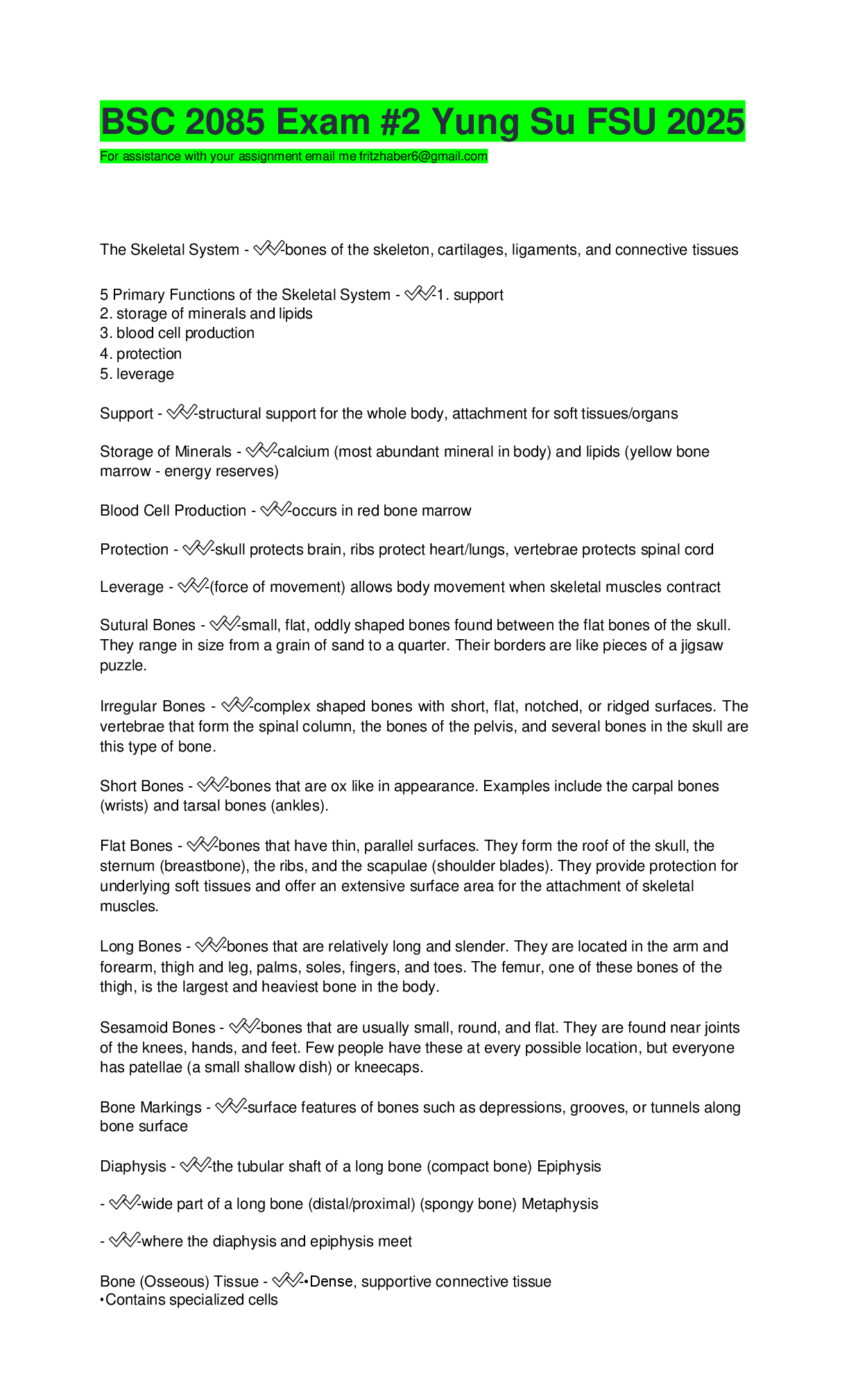 Preview image for BSC 2085 Exam #2 Yung Su FSU 2025