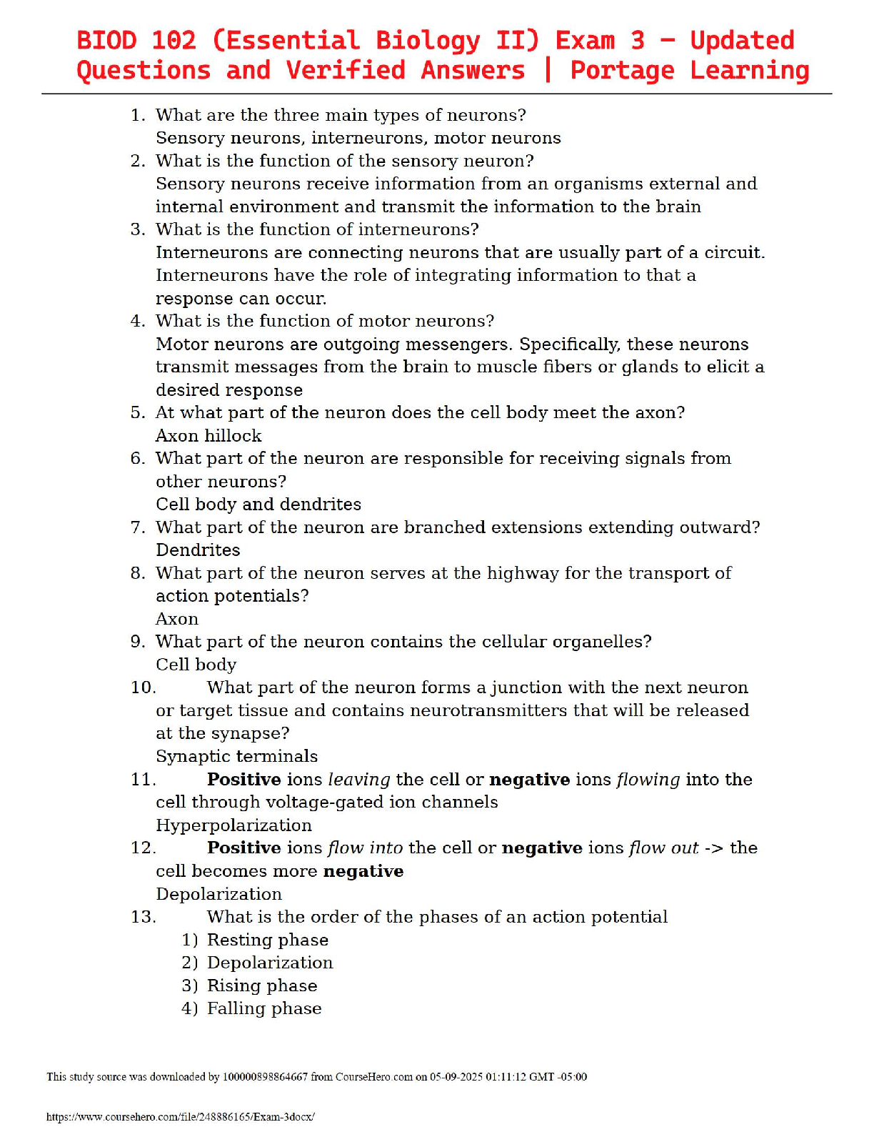 BIOD 102 (Essential Biology II) Exam 3 – Updated Questions and Verified Answers | Portage Learning