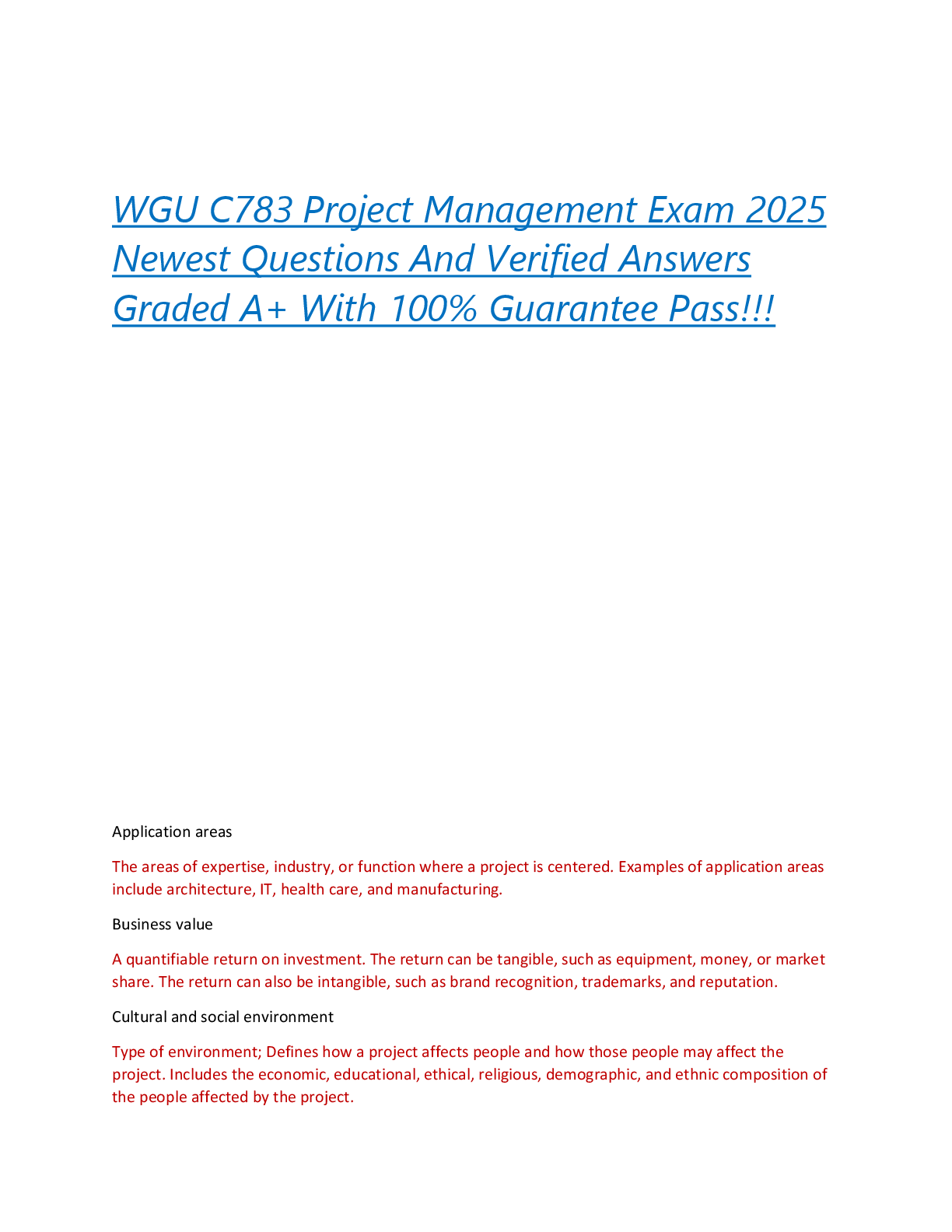 Preview of WGU C783 Project Management Exam 2025  Newest Questions And Verified Answers  Graded A+ Wi