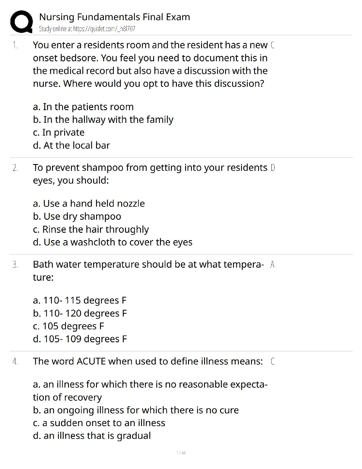 Preview image for Nursing Fundamentals Final Exam