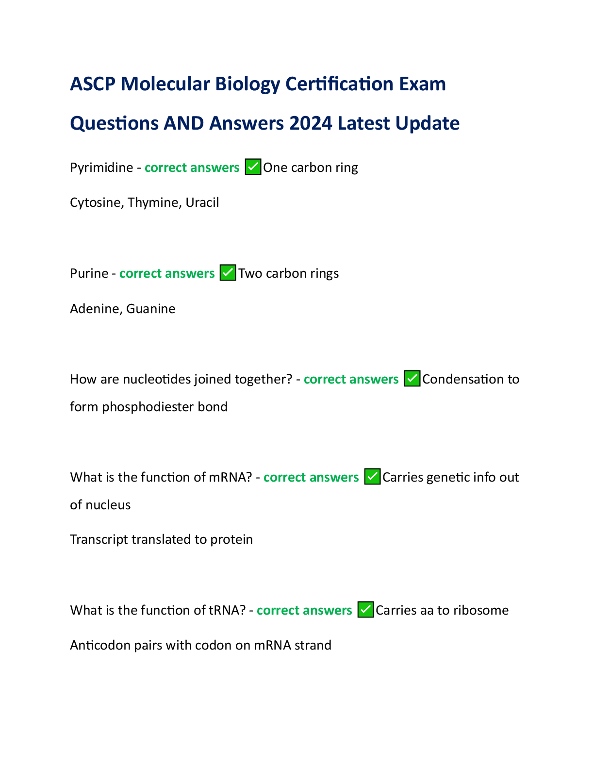 Preview of ASCP Molecular Biology Certification Exam  Questions AND Answers 2024 Latest Update
