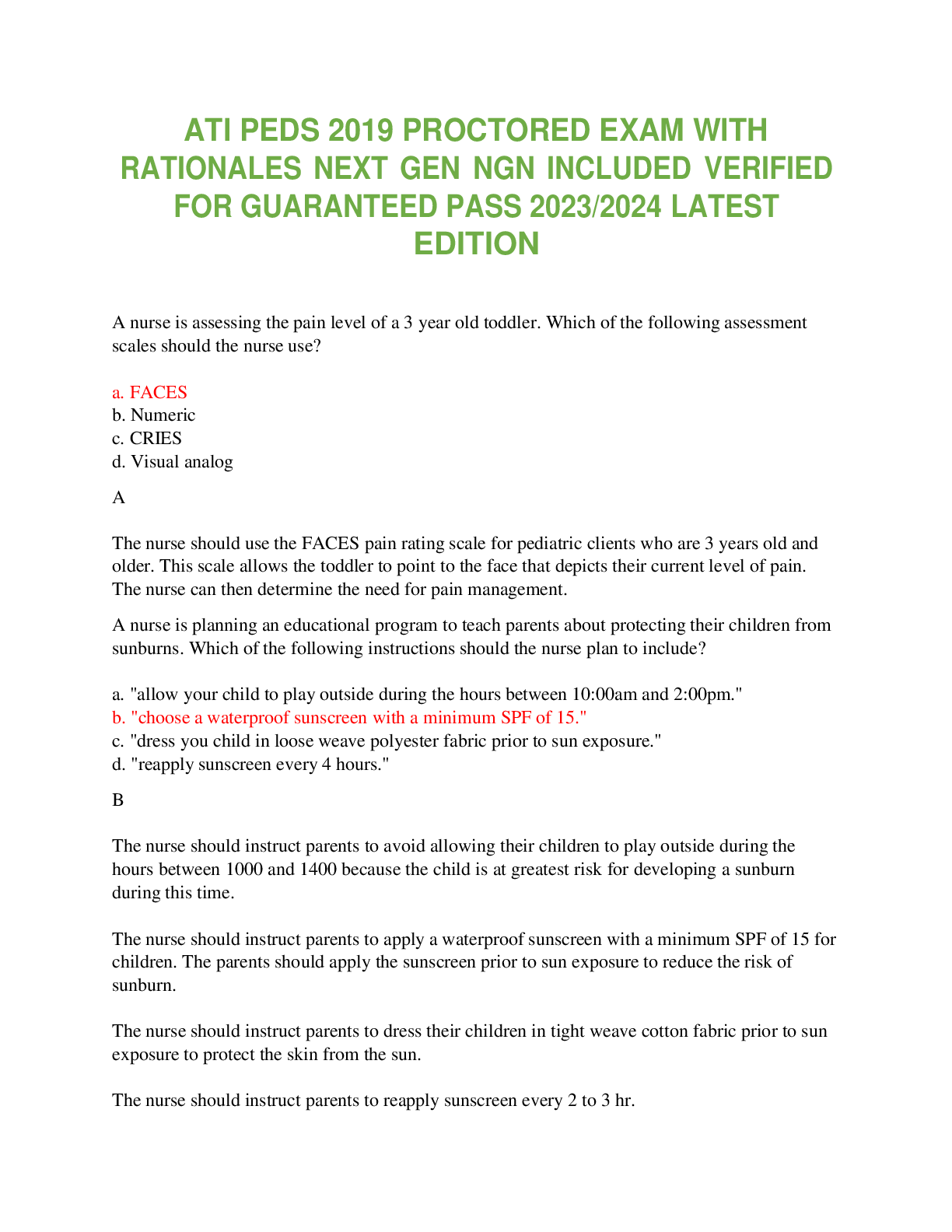 Preview of ATI PEDS 2019 PROCTORED EXAM WITH  RATIONALES NEXT GEN NGN INCLUDED VERIFIED  FOR GUARANTE