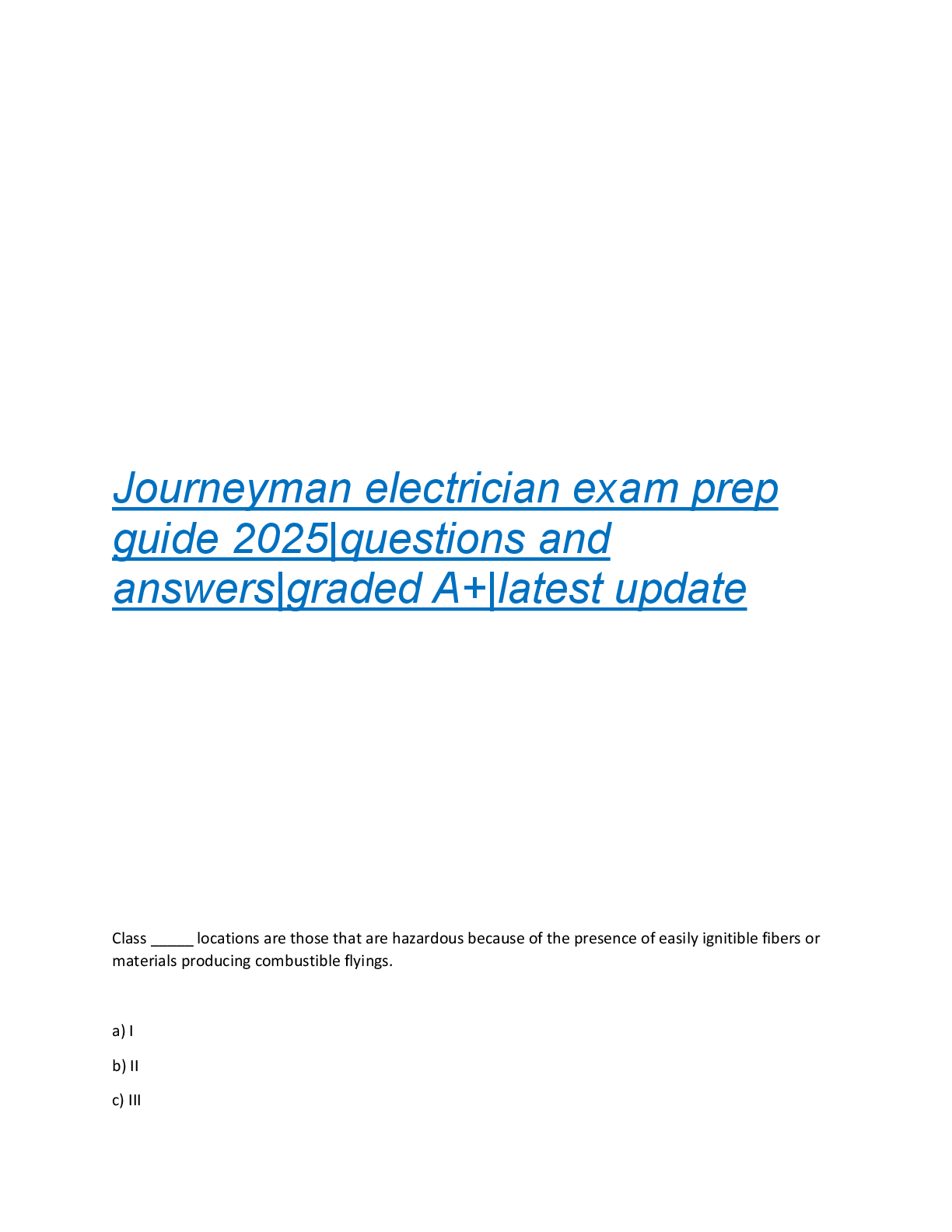 Preview of Journeyman electrician exam prep  guide 2025|questions and  answers|graded A+|latest update