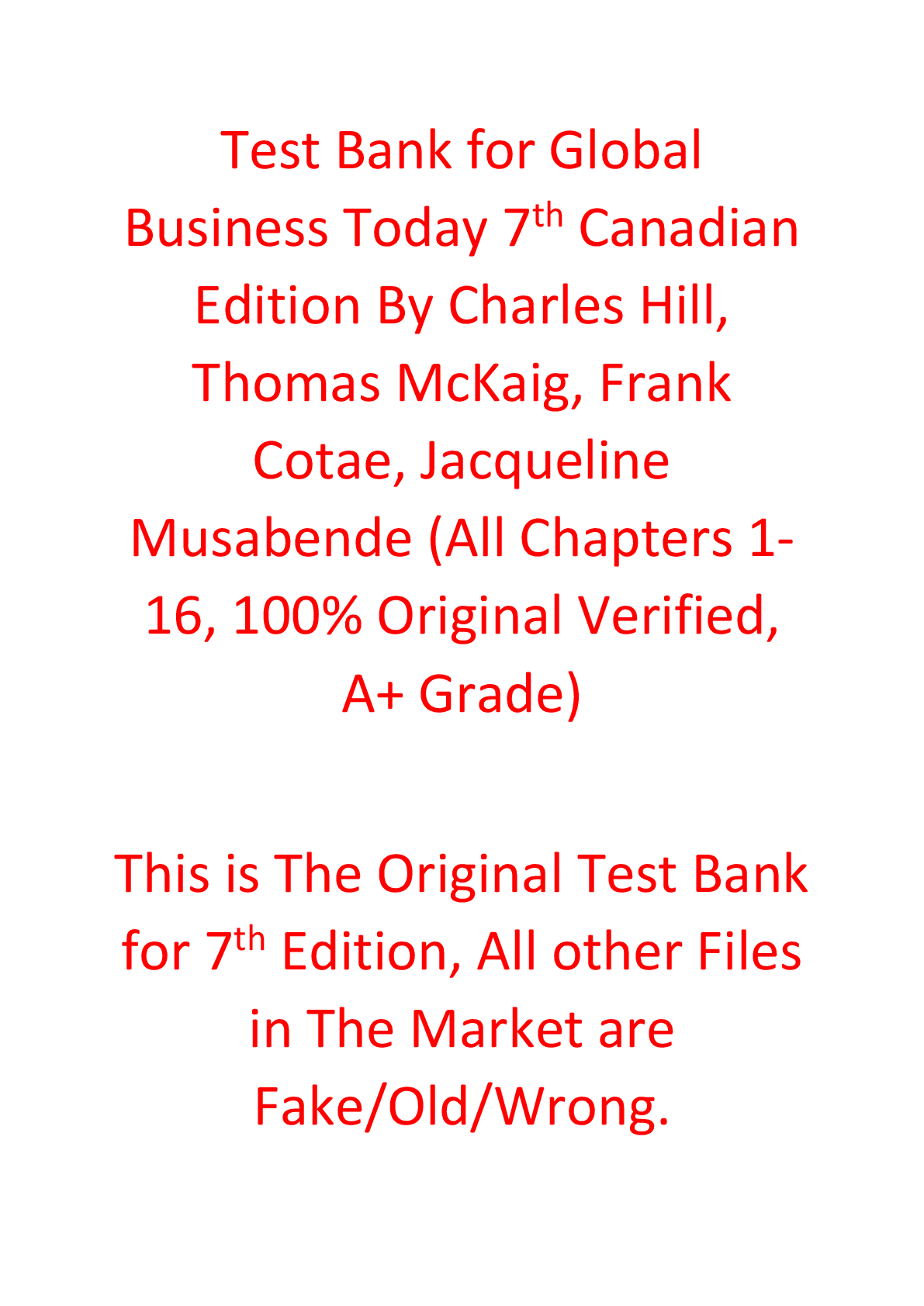 Preview of Test Bank For Global Business Today 7th Canadian Edition By Charles Hill, Thomas McKaig, F