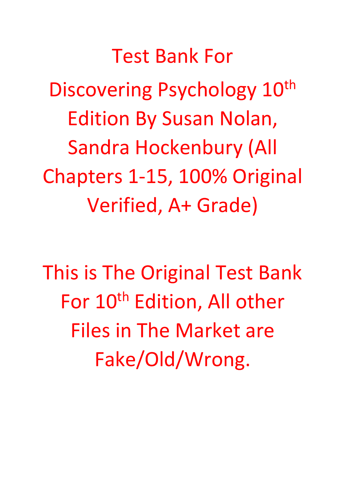 Preview of Test Bank For Discovering Psychology 10th Edition By Susan Nolan, Sandra Hockenbury