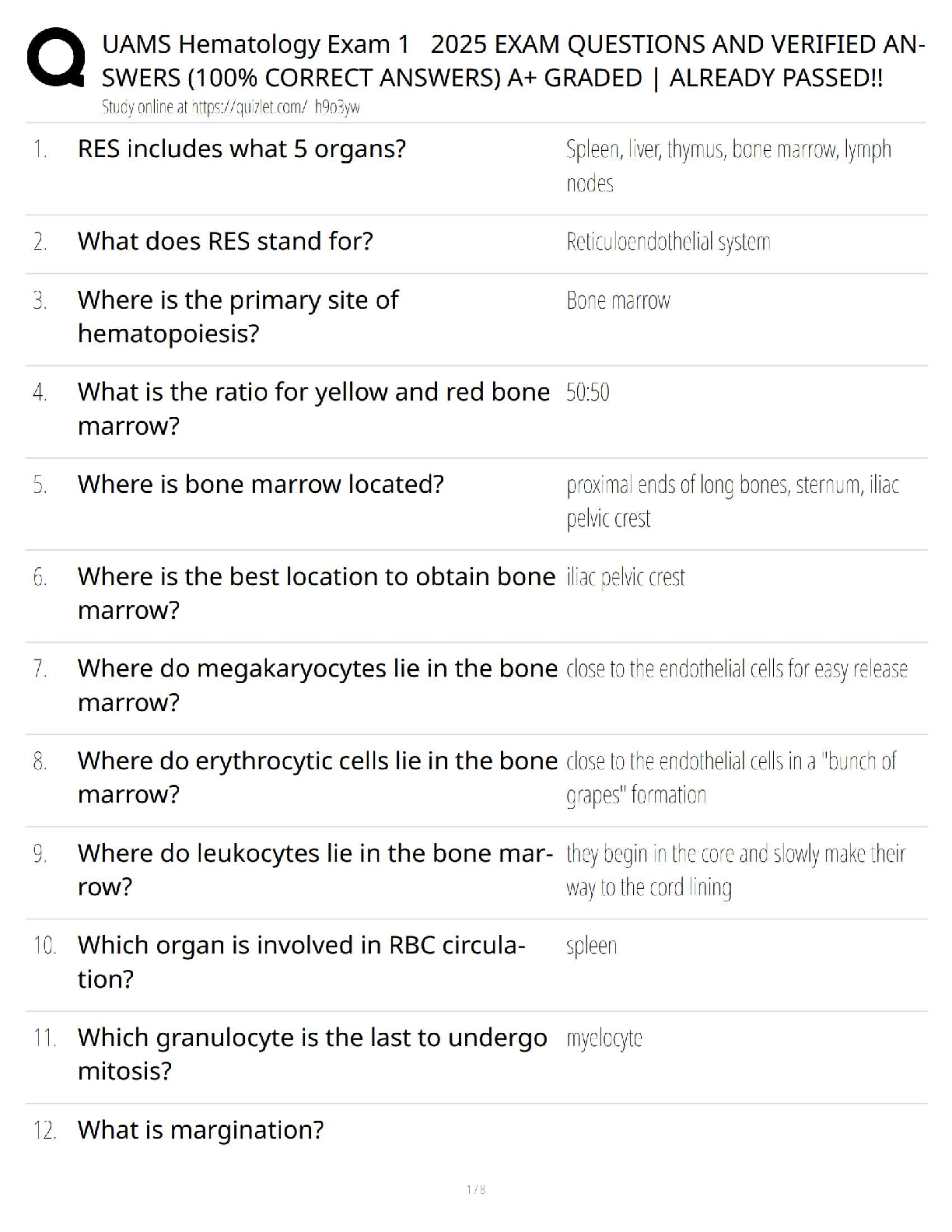 Preview image for UAMS Hematology Exam 1 2025 EXAM QUESTIONS AND VERIFIED ANSWERS (100% CO