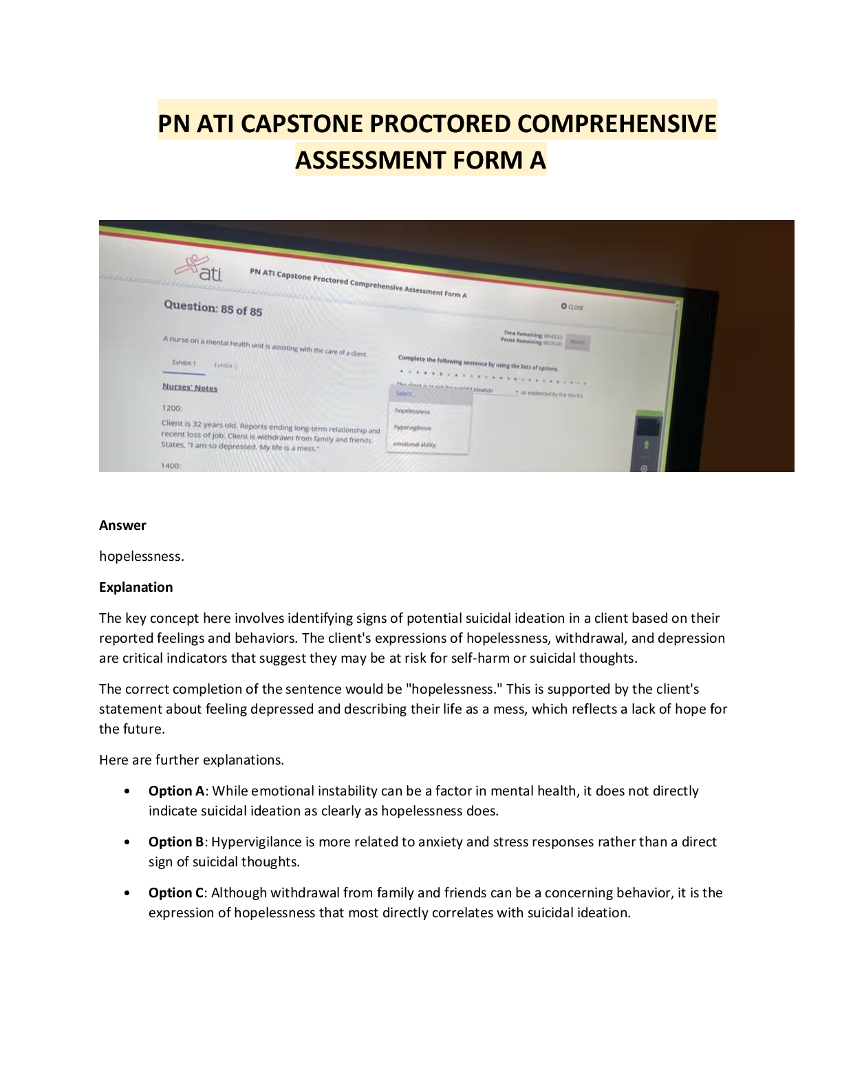 Preview image for PN ATI CAPSTONE PROCTORED COMPREHENSIVE ASSESSMENT FORM A (1)