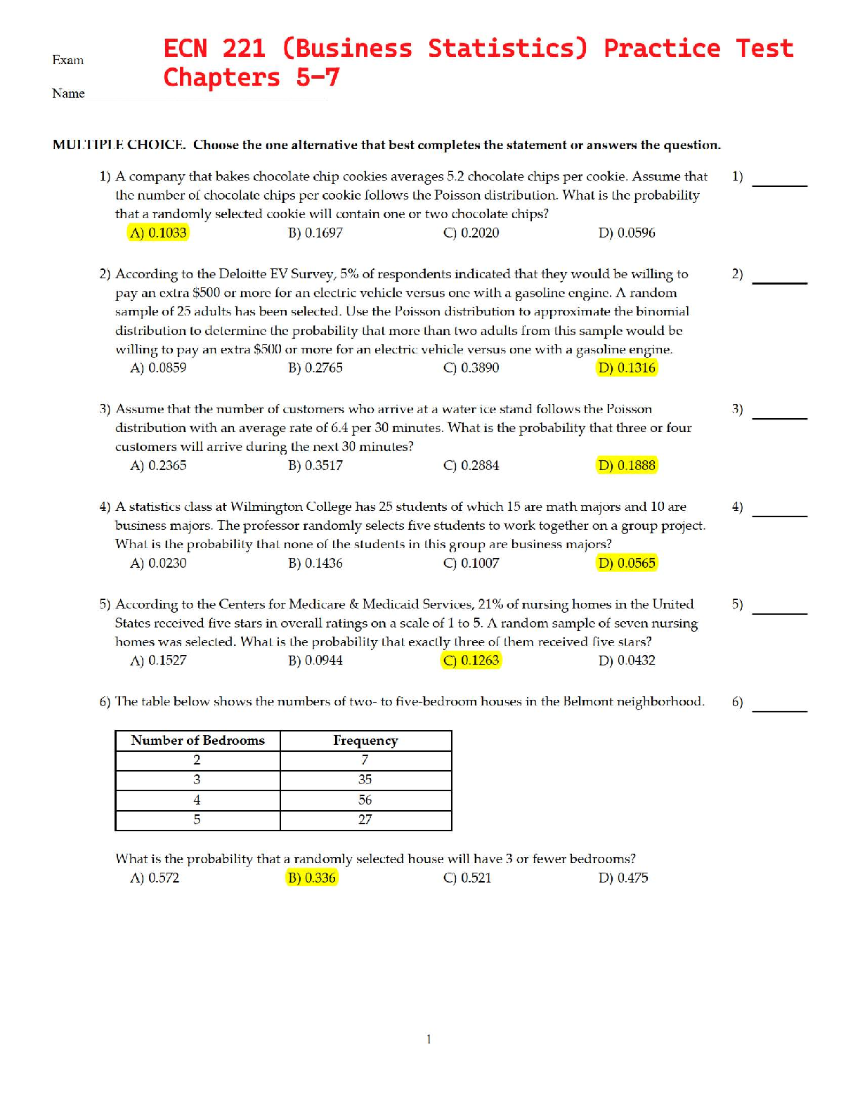 ECN 221 (Business Statistics) Practice Test Chapters 5-7 | Arizona State University | Verified Questions & Answers