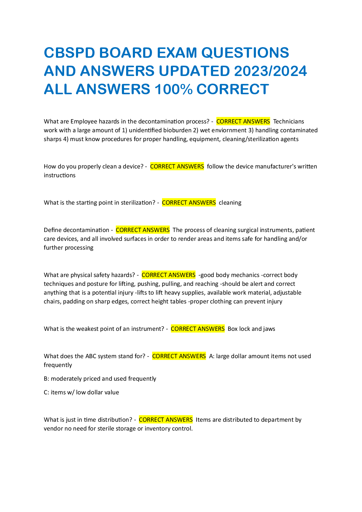 Preview image for CBSPD BOARD EXAM QUESTIONS  AND ANSWERS UPDATED 2023/2024  ALL ANSWERS 100% CORRECT