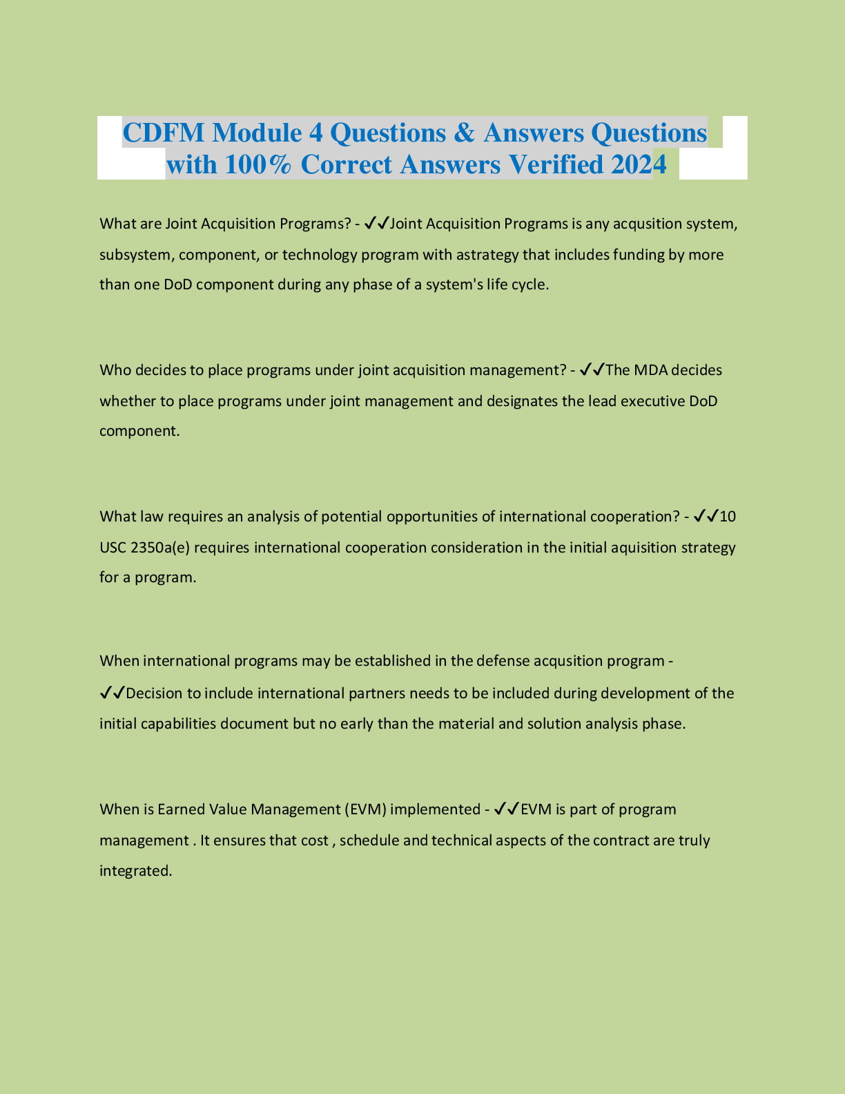 Preview image for CDFM Module 4 Questions & Answers Questions  with 100% Correct Answers Verified 2024