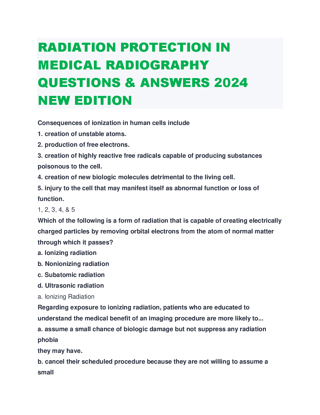 Preview image for RADIATION PROTECTION IN  MEDICAL RADIOGRAPHY  QUESTIONS & ANSWERS 2024  NEW EDITION