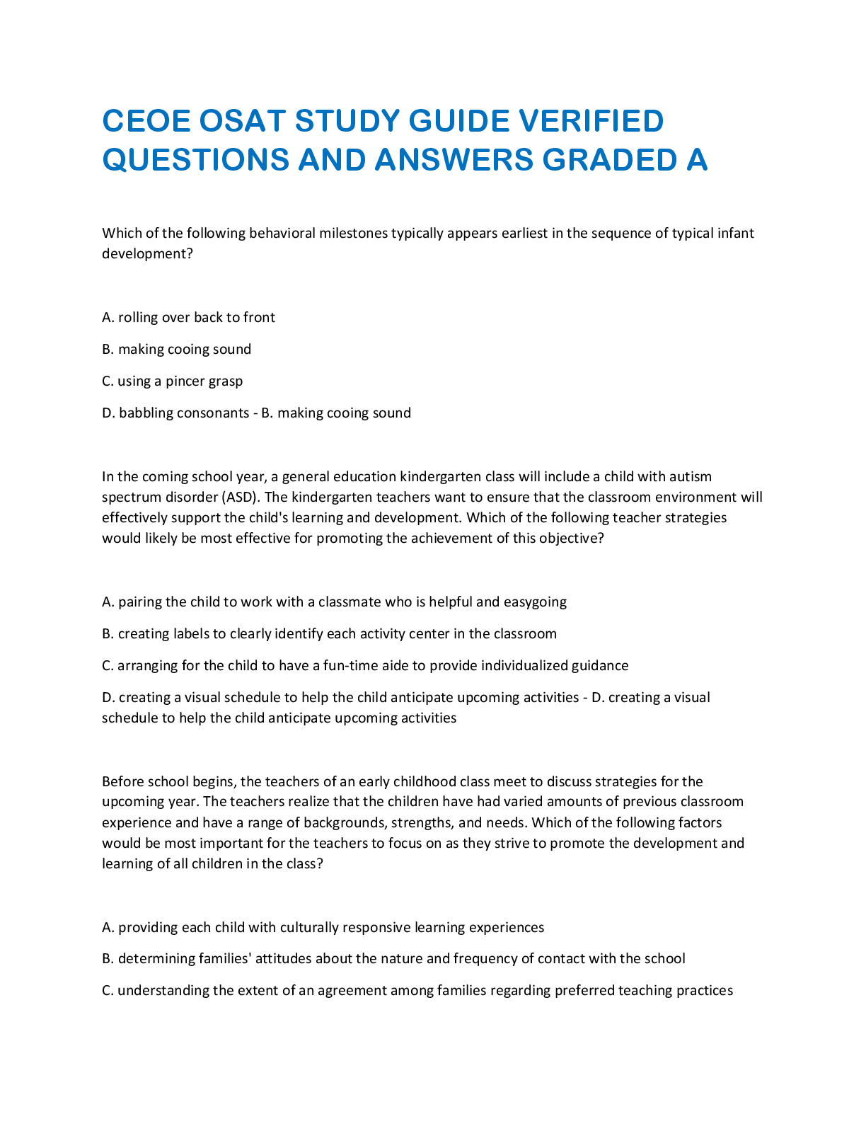 Preview image for CEOE OSAT STUDY GUIDE VERIFIED  QUESTIONS AND ANSWERS GRADED A