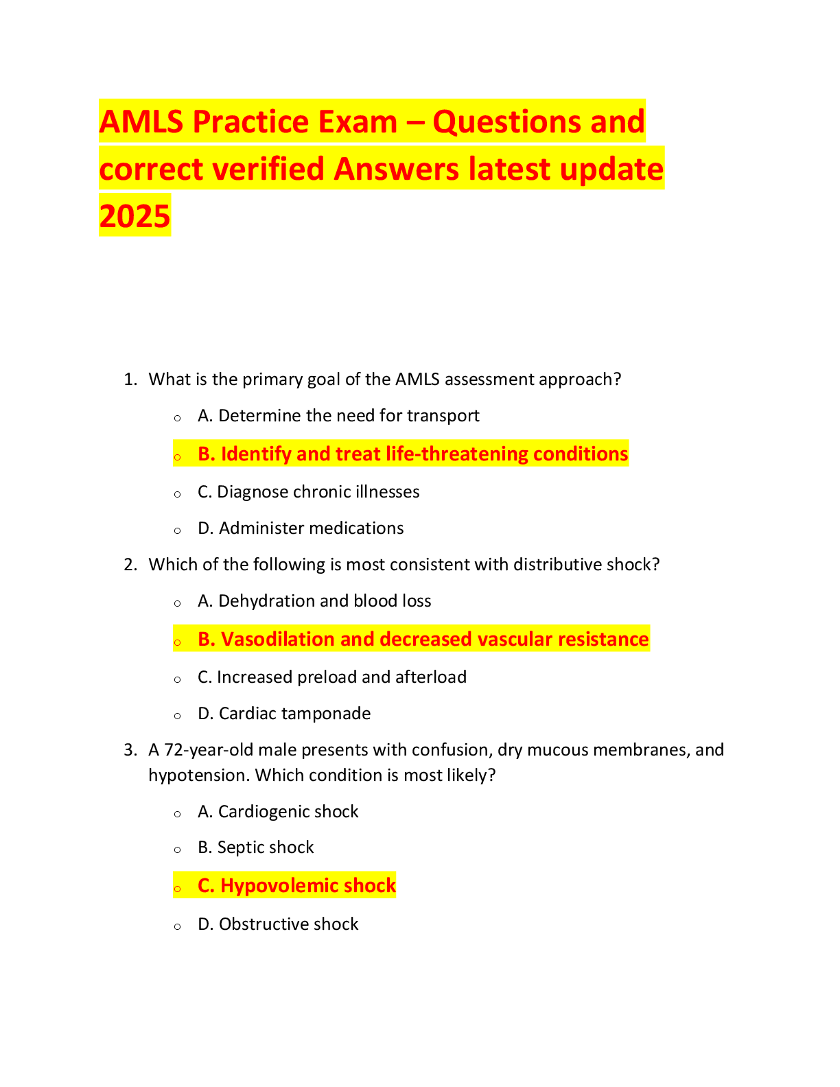 AMLS Practice Exam – Questions and correct verified Answers latest update  2025