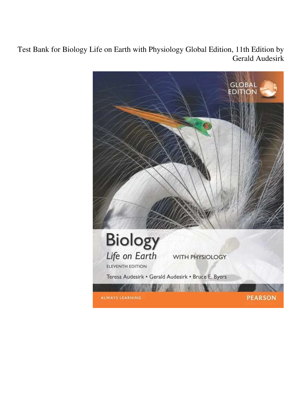 Preview image for Test Bank for Biology Life on Earth with Physiology Global Edition, 11th Edition by  Gerald Audesirk