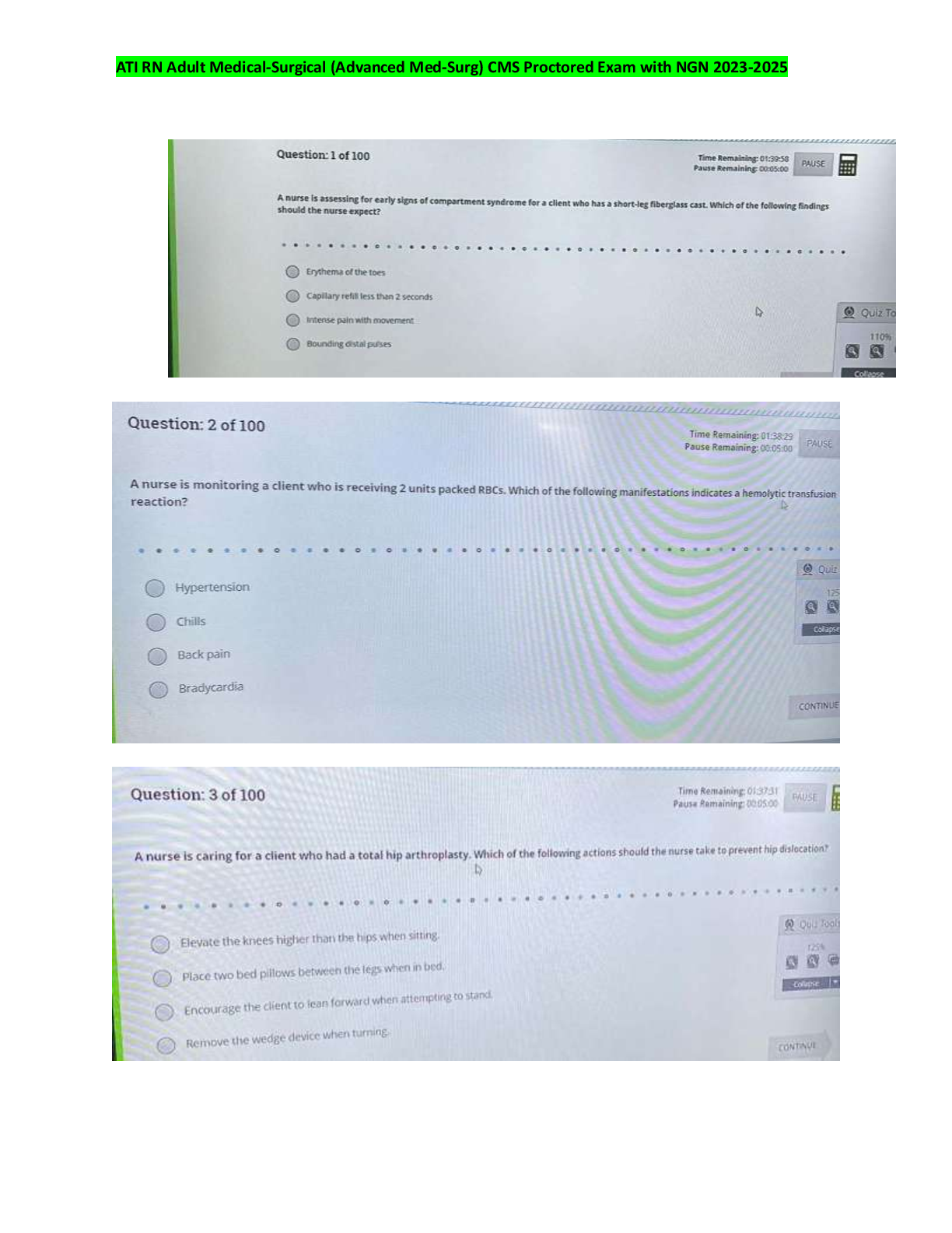 Preview image for ATI RN Adult Medical Surgical (Med-Surg) Proctored Exam with NGN 2023/2025 | 100 Latest Screenshot Questions & Verified Answers | Actual Exam Questions with Detailed Rationales