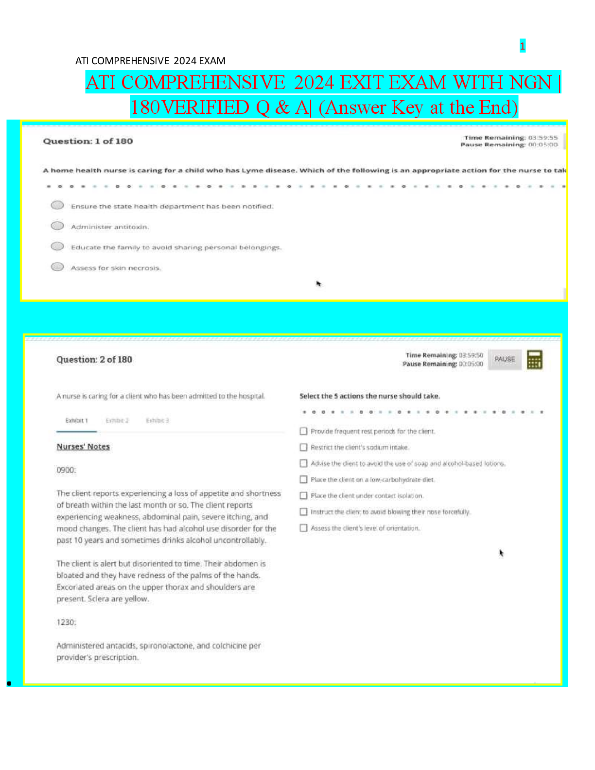 Preview image for ATI COMPREHENSIVE EXIT EXAM WITH NGN ANSWER KEY AT THE END - Copy (2) (1)