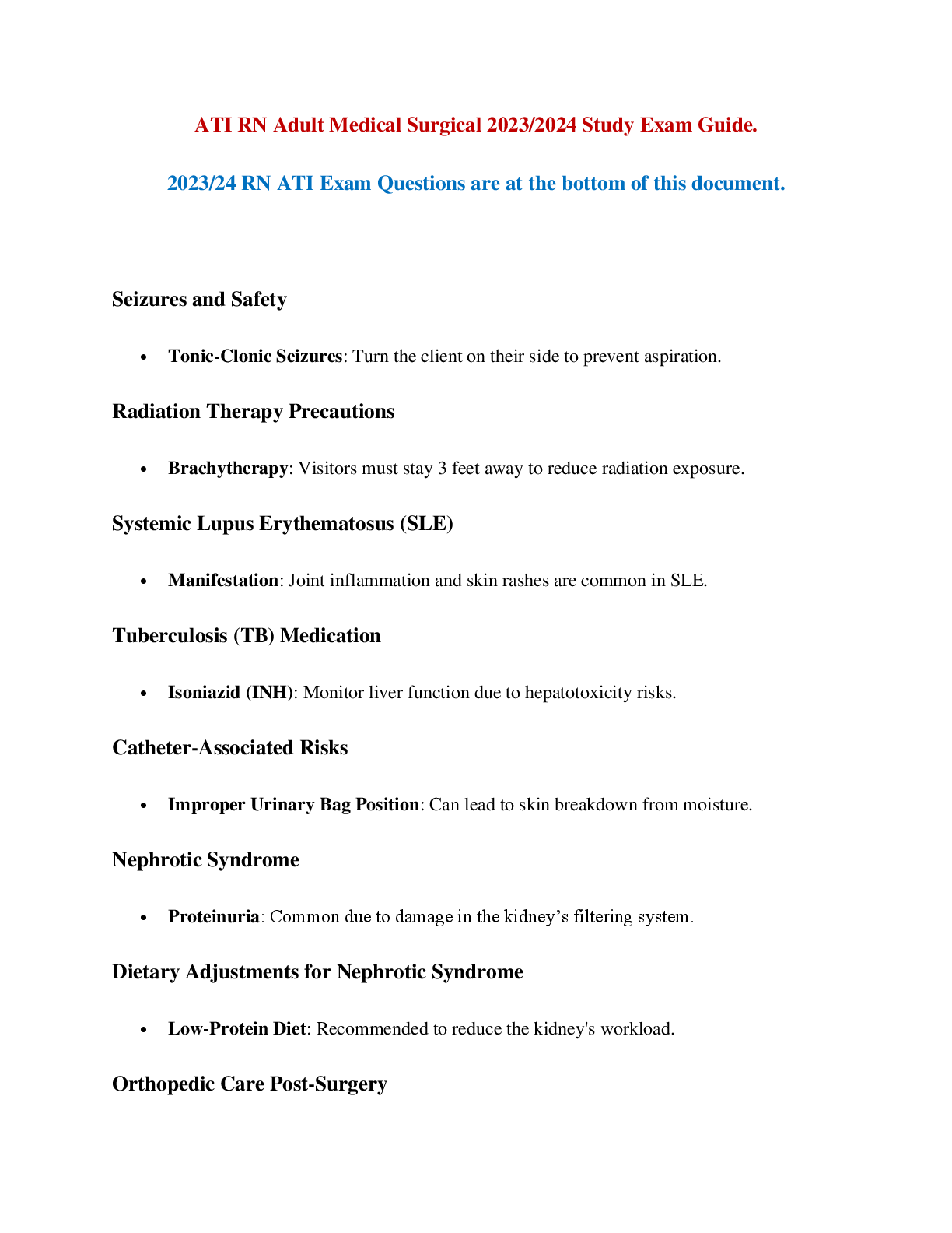 Preview image for ATI RN Adult Medical Surgical Exam Study Guide 2024