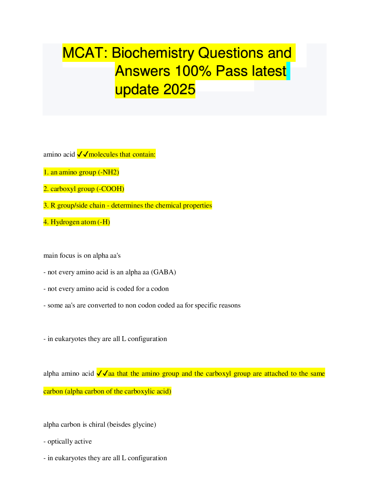 Preview image for MCAT: Biochemistry Questions and  Answers 100% Pass latest  update 2025