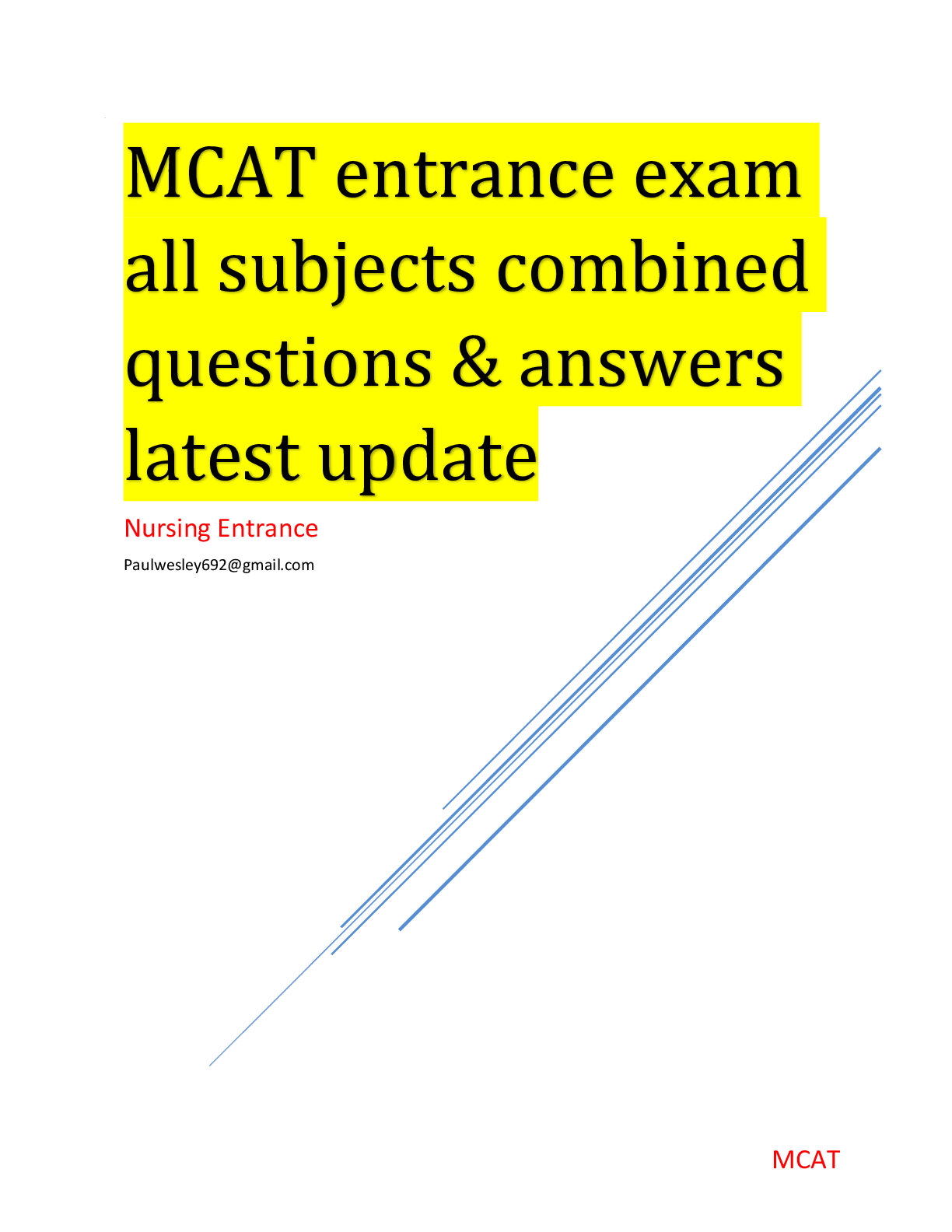 Preview image for MCAT entrance exam  all subjects combined  questions & answers  latest update