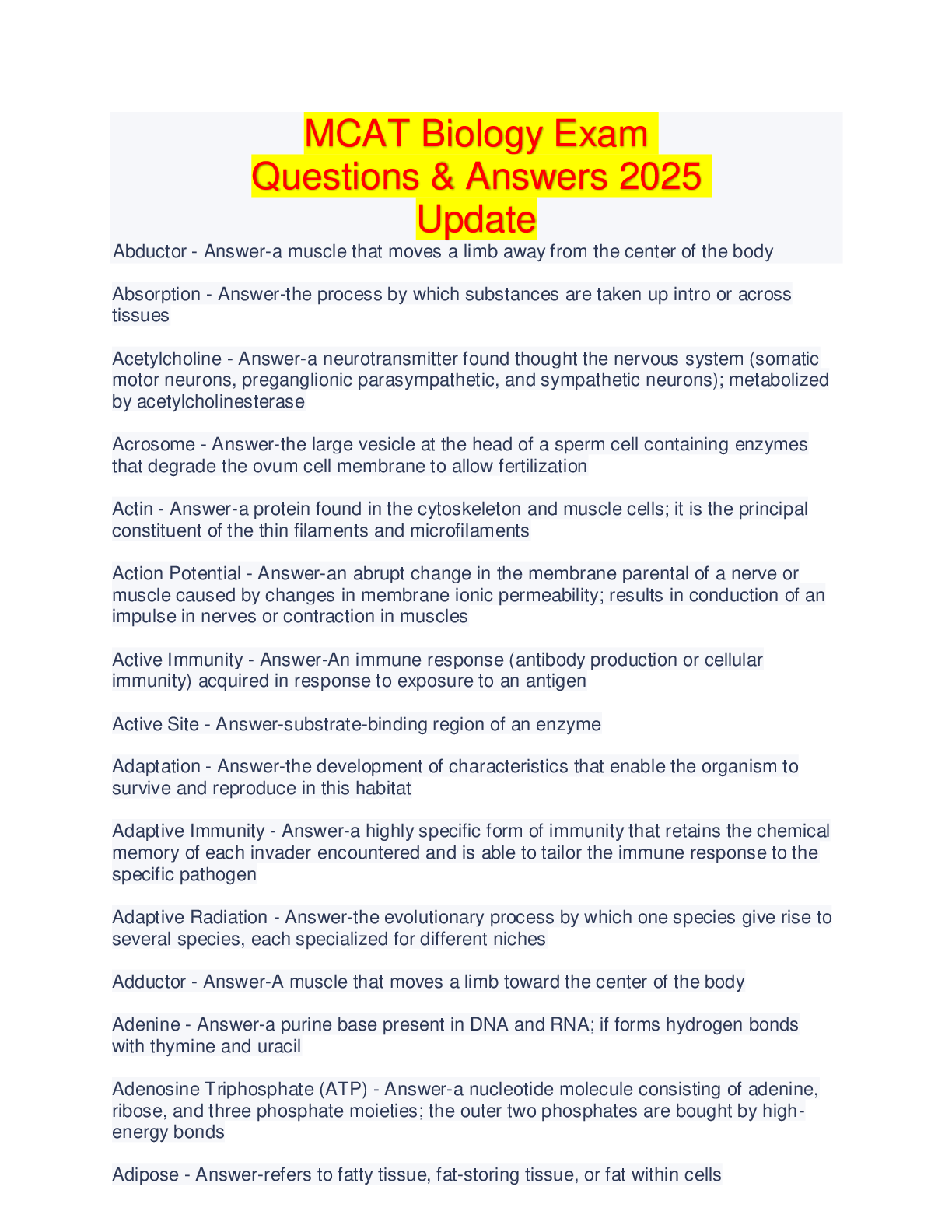 Preview image for MCAT Biology Exam  Questions & Answers 2025  Update