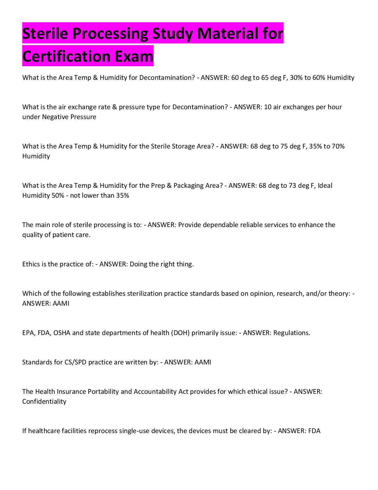 Preview image for Sterile Processing Study Material for Certification Exam