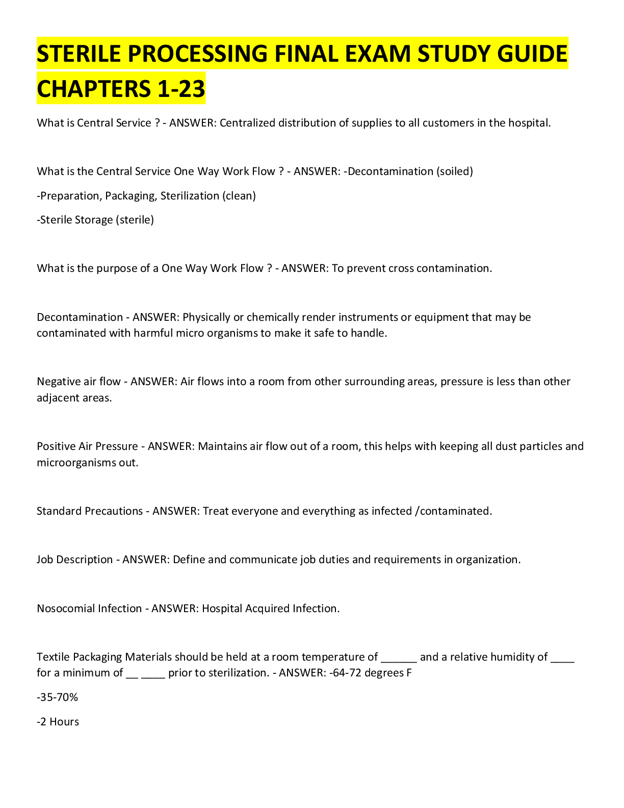 Preview image for STERILE PROCESSING FINAL EXAM STUDY GUIDE CHAPTERS 1