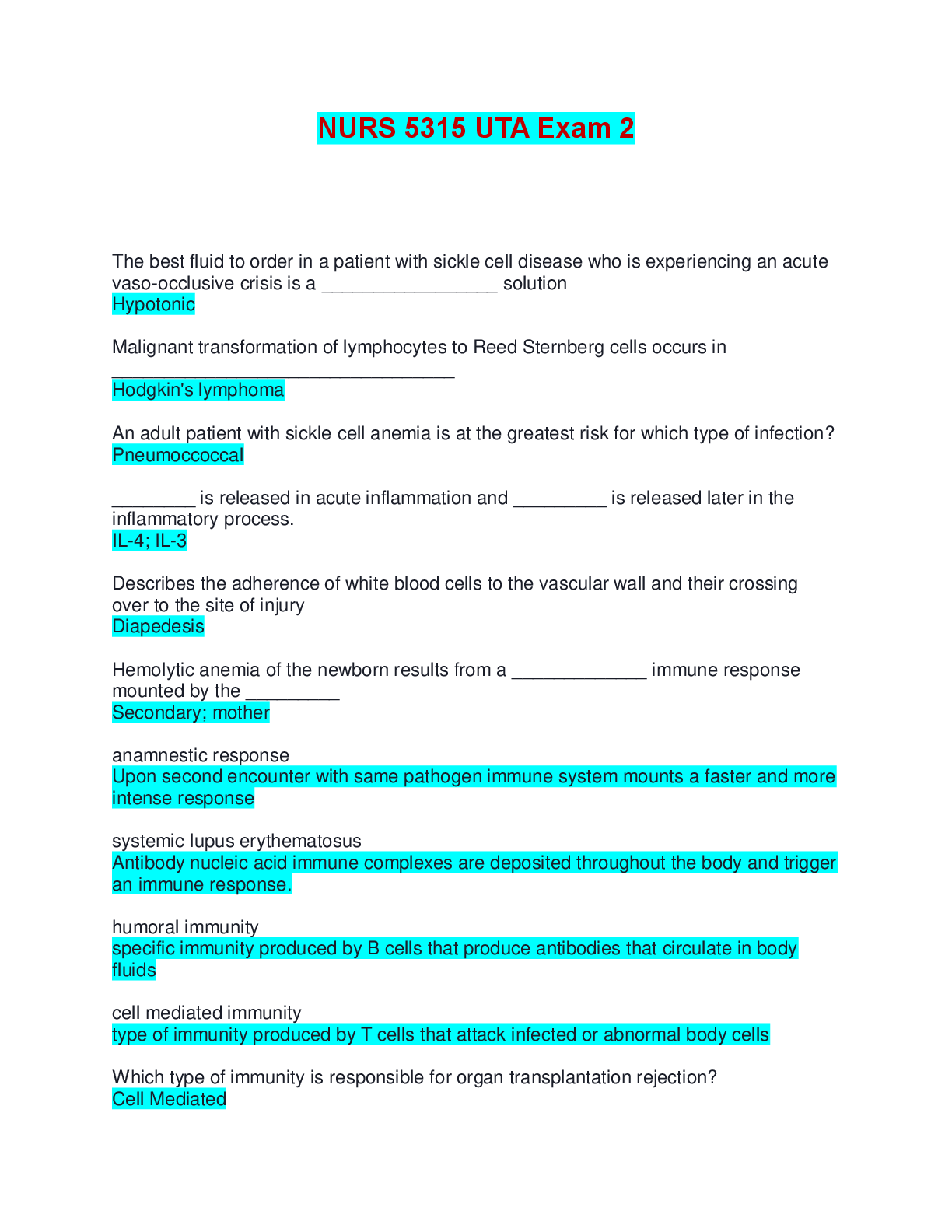 NURS 5315 UTA Exam 2 | Questions and Answers