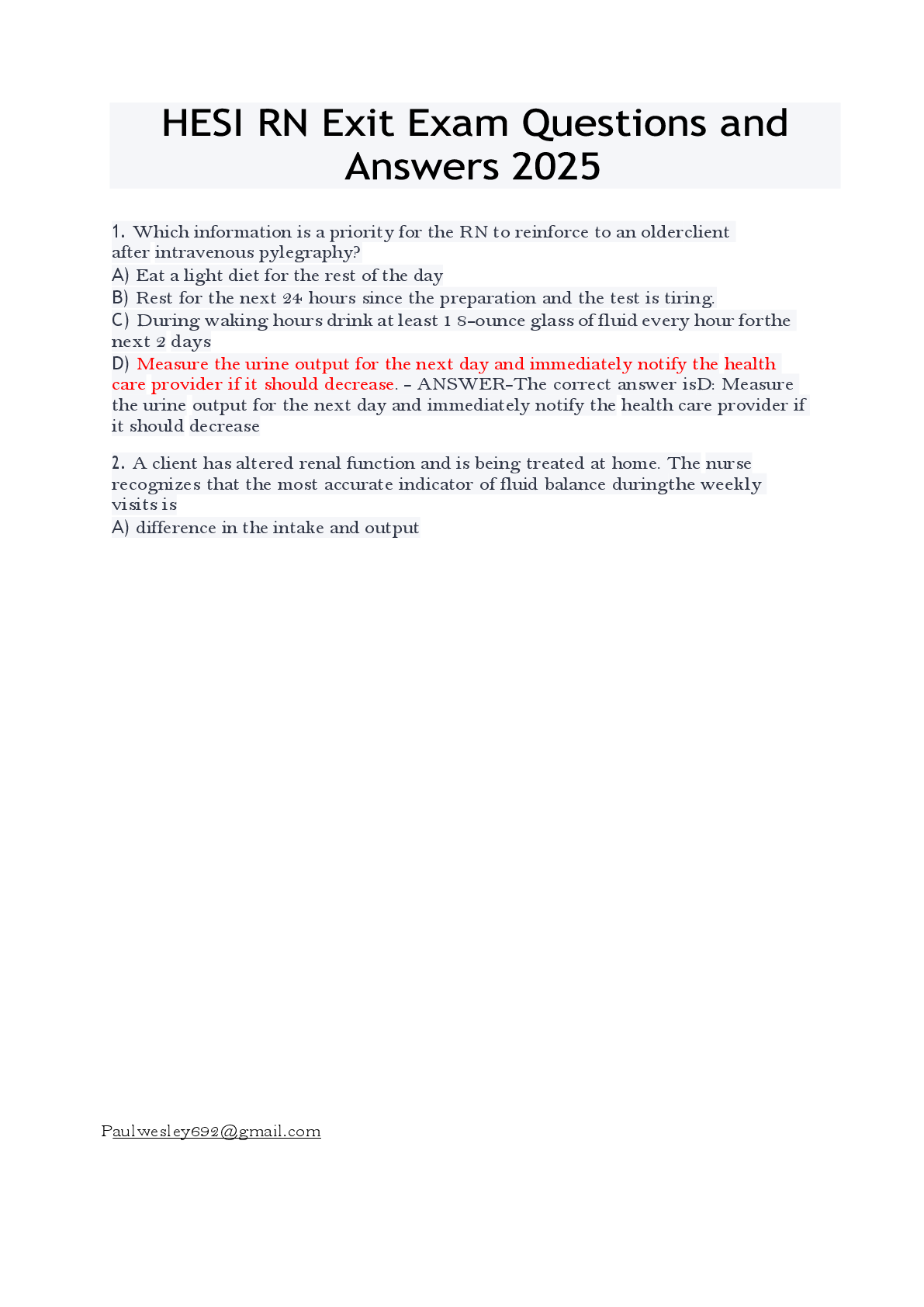 Preview image for HESI RN Exit Exam Questions and Answers 2025