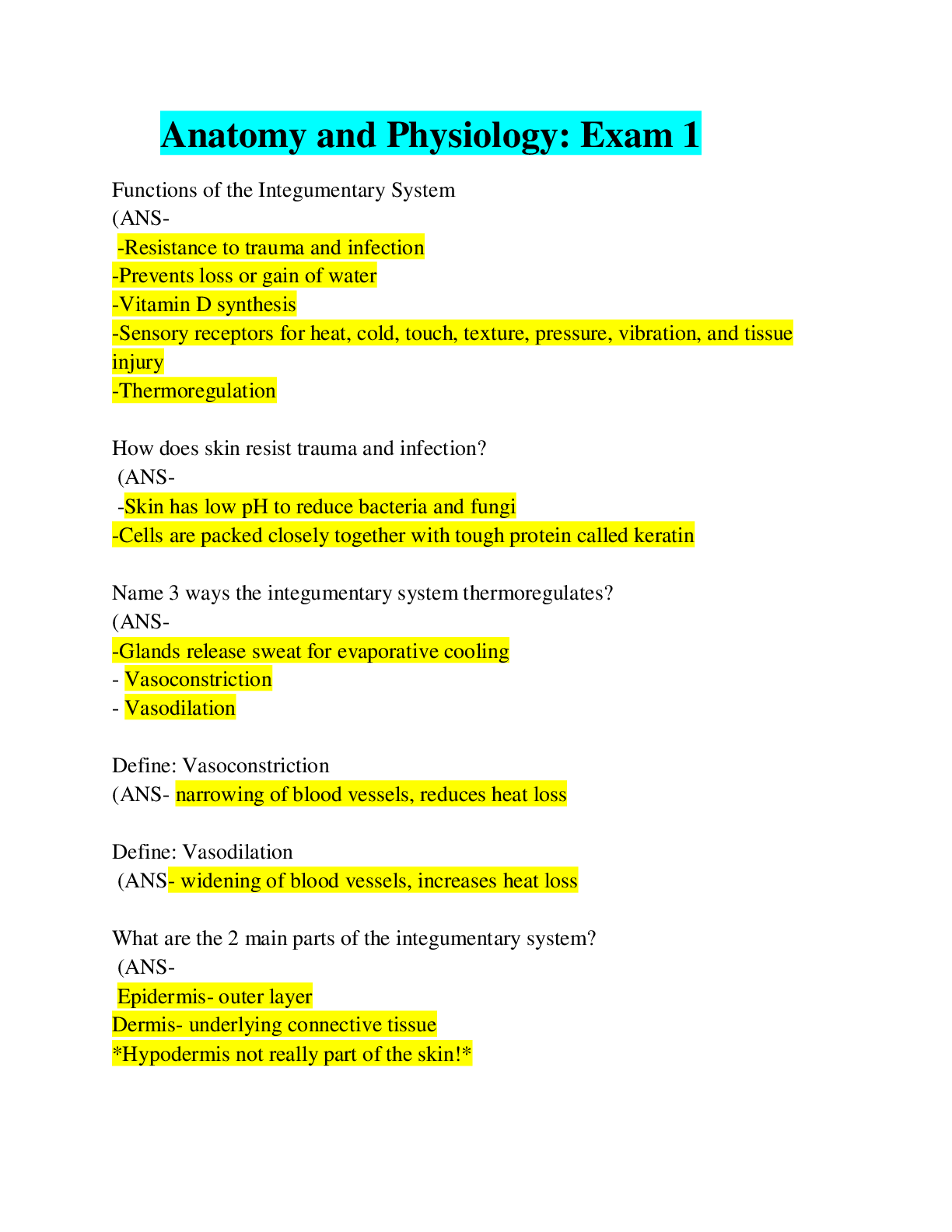 Preview image for Anatomy and Physiology: Exam 1