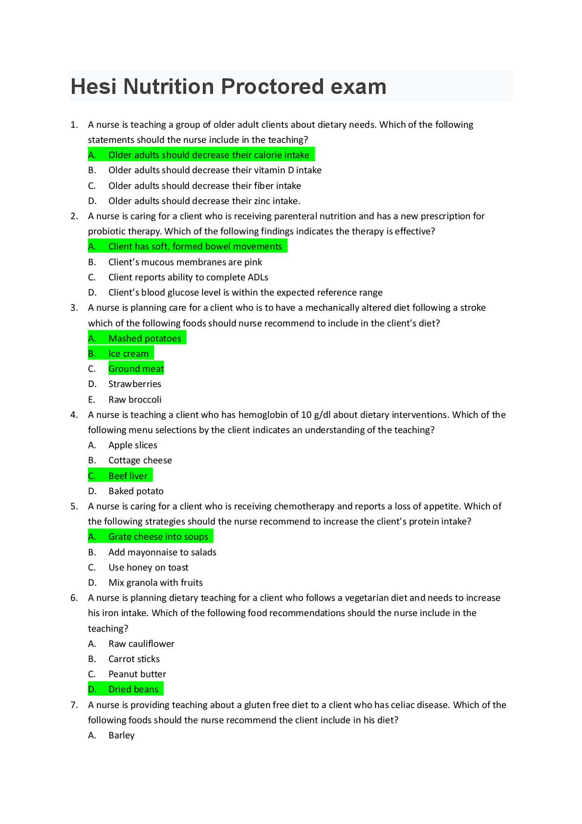 Preview image for Hesi Nutrition Proctored exam