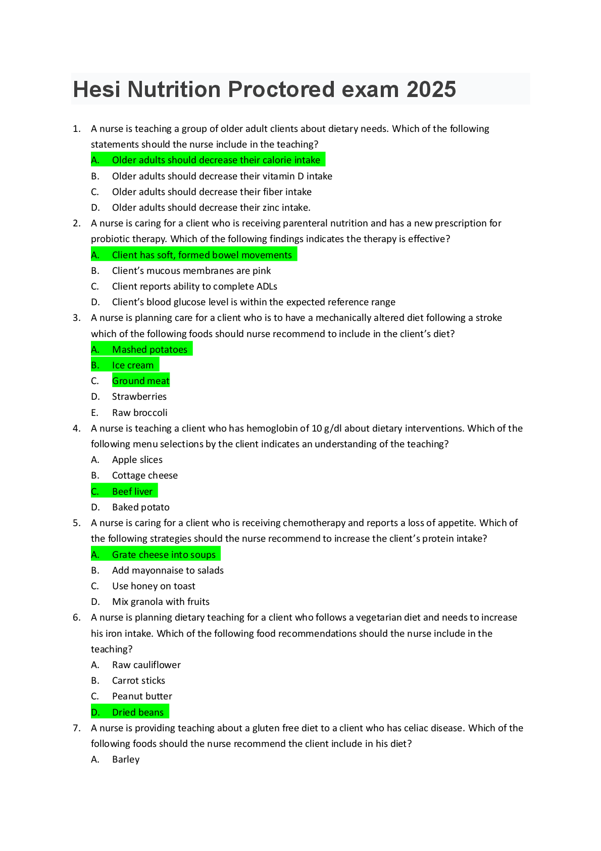 Preview image for Hesi Nutrition Proctored exam 2025