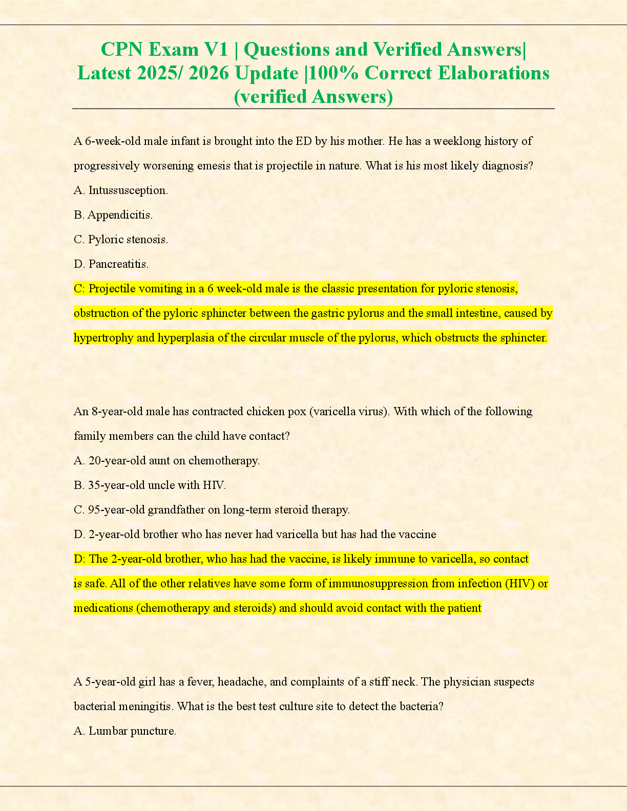 Preview image for CPN Exam V1 | Questions and Verified Answers|  Latest 2025/ 2026 Update |100% Correct Elaborations  (verified Answers)