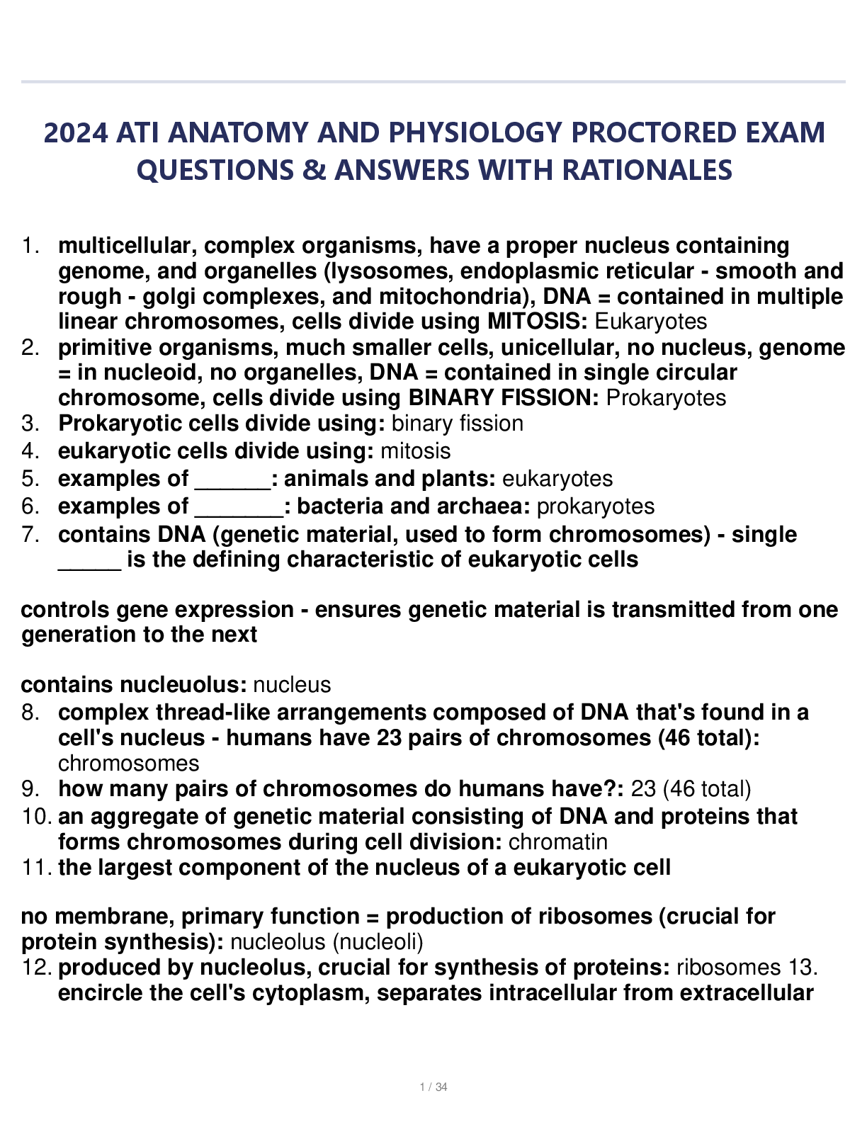 Preview image for 2024 ATI ANATOMY AND PHYSIOLOGY PROCTORED EXAM  QUESTIONS & ANSWERS WITH RATIONALES