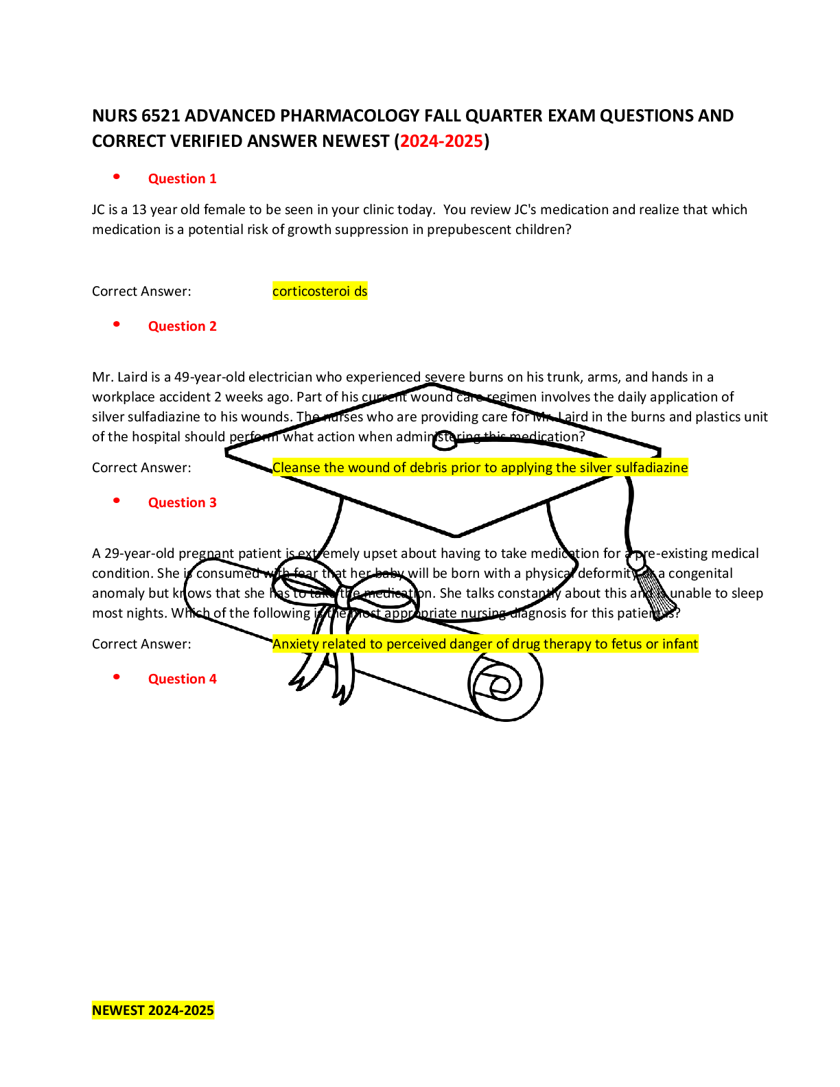 Preview image for NURS 6521 ADVANCED PHARMACOLOGY FALL QUARTER EXAM QUESTIONS AND  CORRECT VERIFIED ANSWER NEWEST (2024-2025)