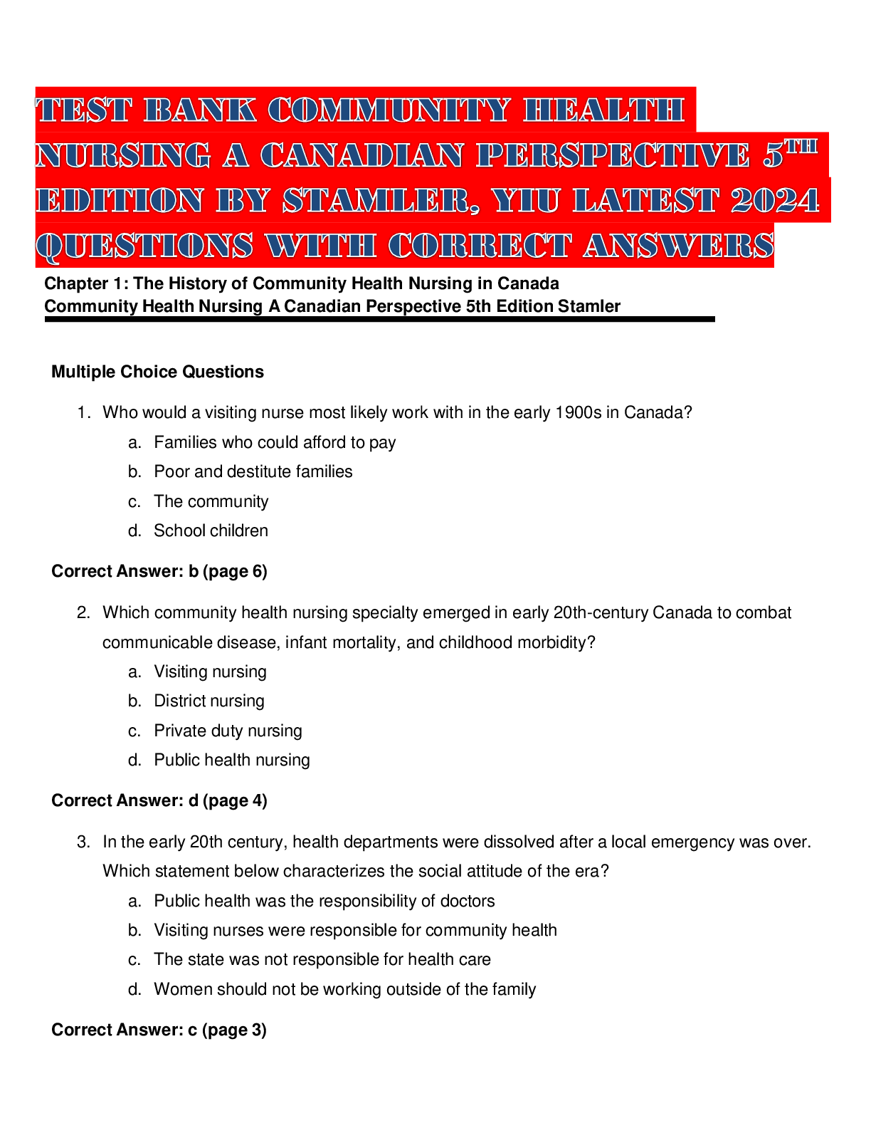 Preview image for The History of Community Health Nursing in Canada  Community Health Nursing A Canadian Perspective 5th Edition Stamler