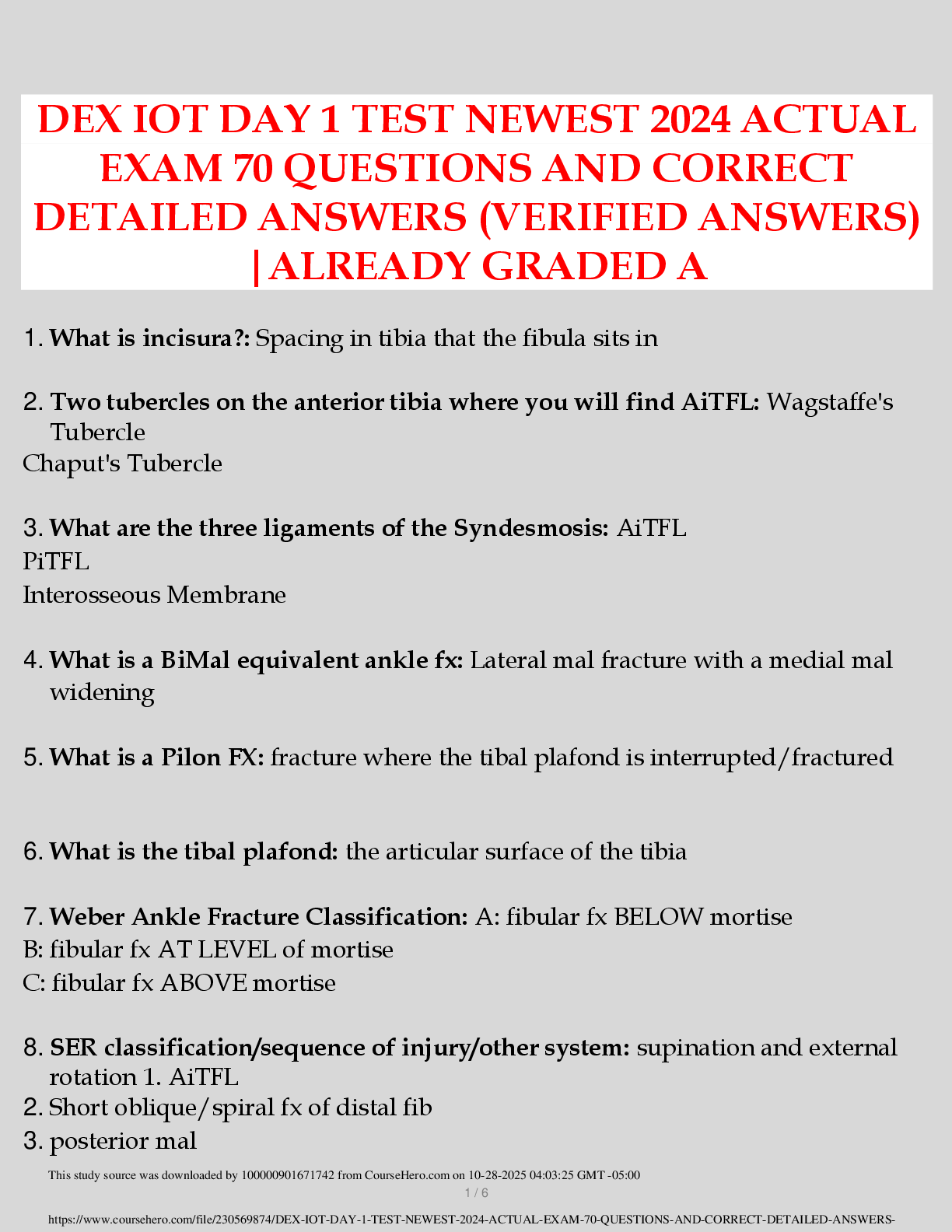 Preview of DEX IOT DAY 1 TEST NEWEST 2024 ACTUAL  EXAM 70 QUESTIONS AND CORRECT  DETAILED ANSWERS (VE