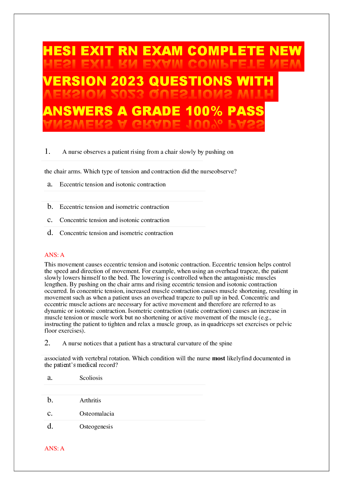 Preview image for HESI EXIT RN EXAM COMPLETE NEW  VERSION 2023 QUESTIONS WITH  ANSWERS A GRADE 100% PASS
