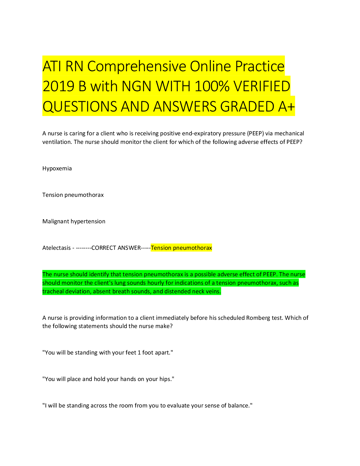Preview image for RN Comprehensive Online Practice  2019 B with NGN WITH 100% VERIFIED  QUESTIONS AND ANSWERS GRADED A+
