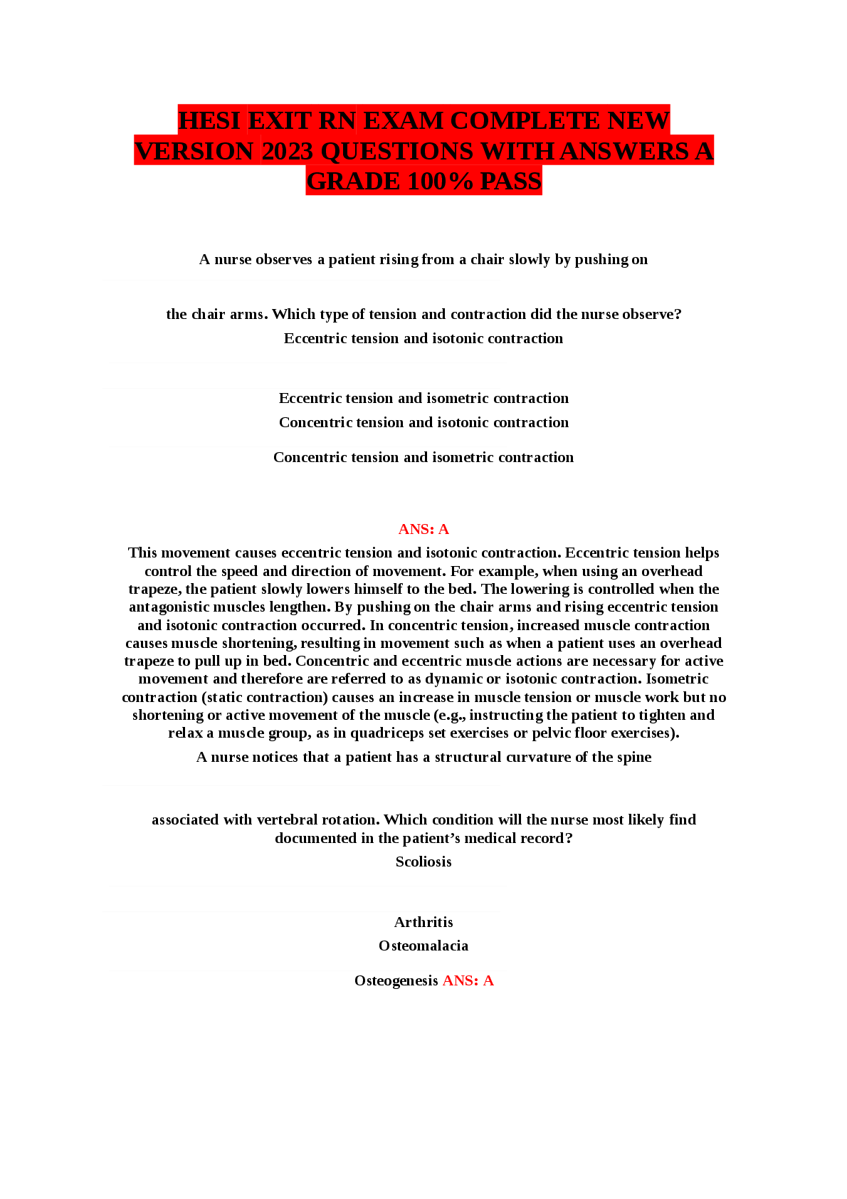 Preview image for HESI  EXIT  RN E  XAM  COMPLETE  NEW  VERSION  2023 QUESTIONS WITH ANSWERS A  GRADE 100% PASS
