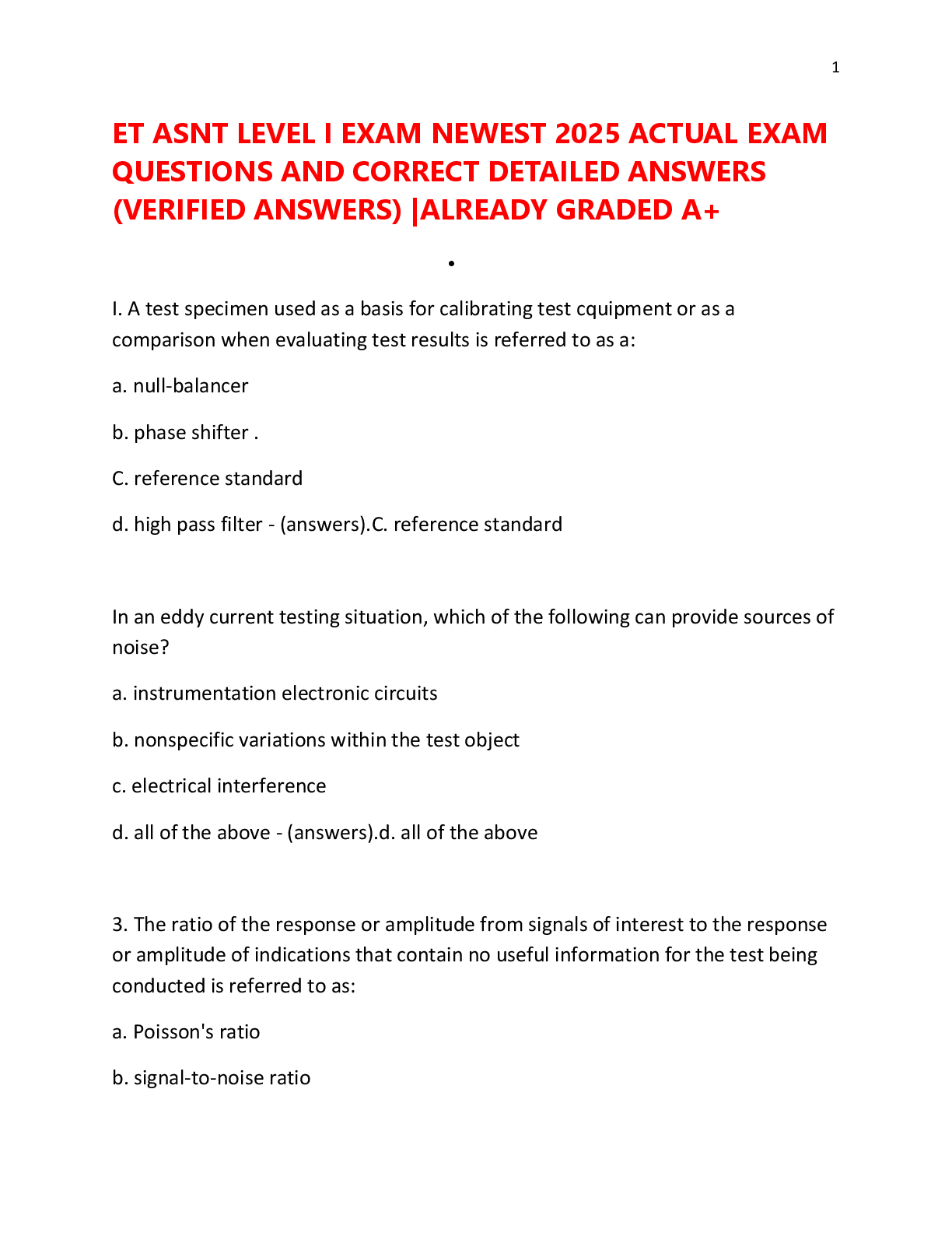 Preview image for ET ASNT LEVEL I EXAM NEWEST 2025 ACTUAL EXAM  QUESTIONS AND CORRECT DETAILED ANSWERS  (VERIFIED ANSWERS) |ALREADY GRADED A+