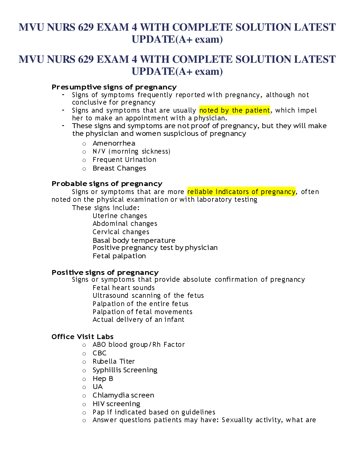 Preview image for MVU NURS 629 EXAM 4 WITH COMPLETE SOLUTION LATEST  UPDATE(A+ exam)
