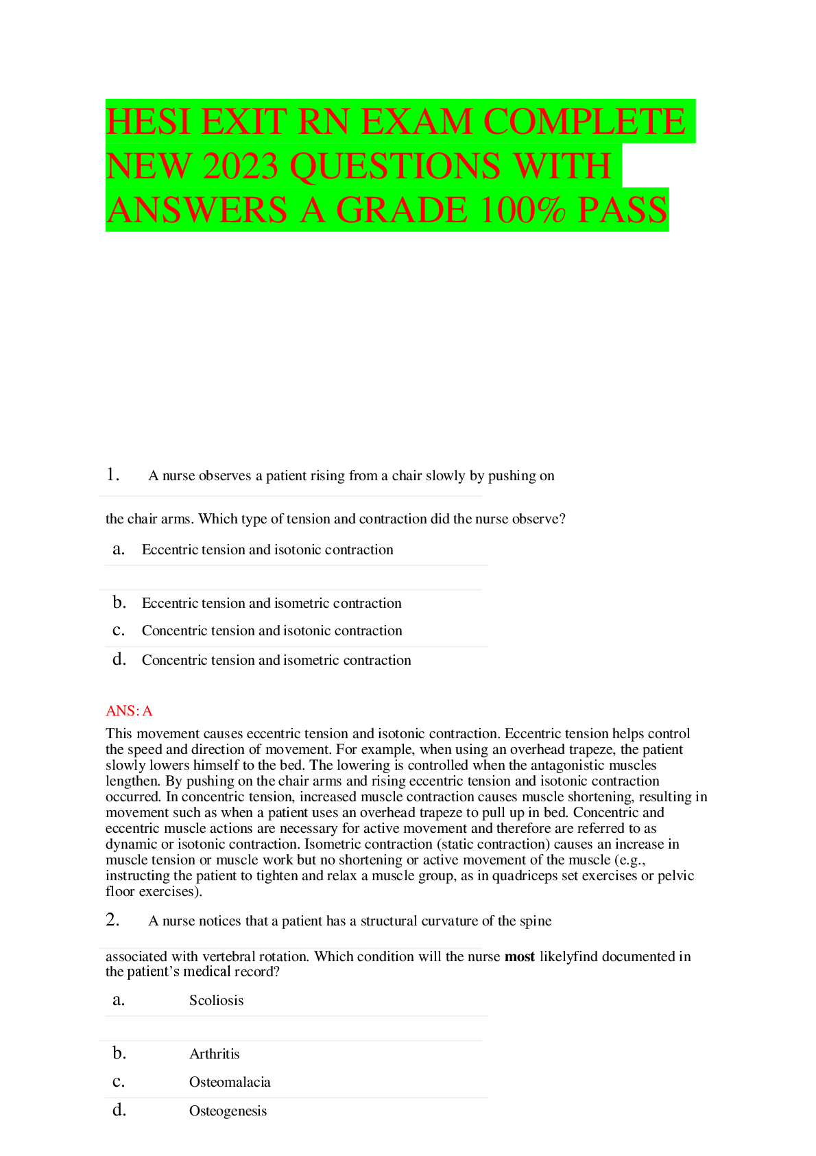 Preview image for HESI EXIT RN EXAM COMPLETE  NEW 2023 QUESTIONS WITH  ANSWERS A GRADE 100% PASS