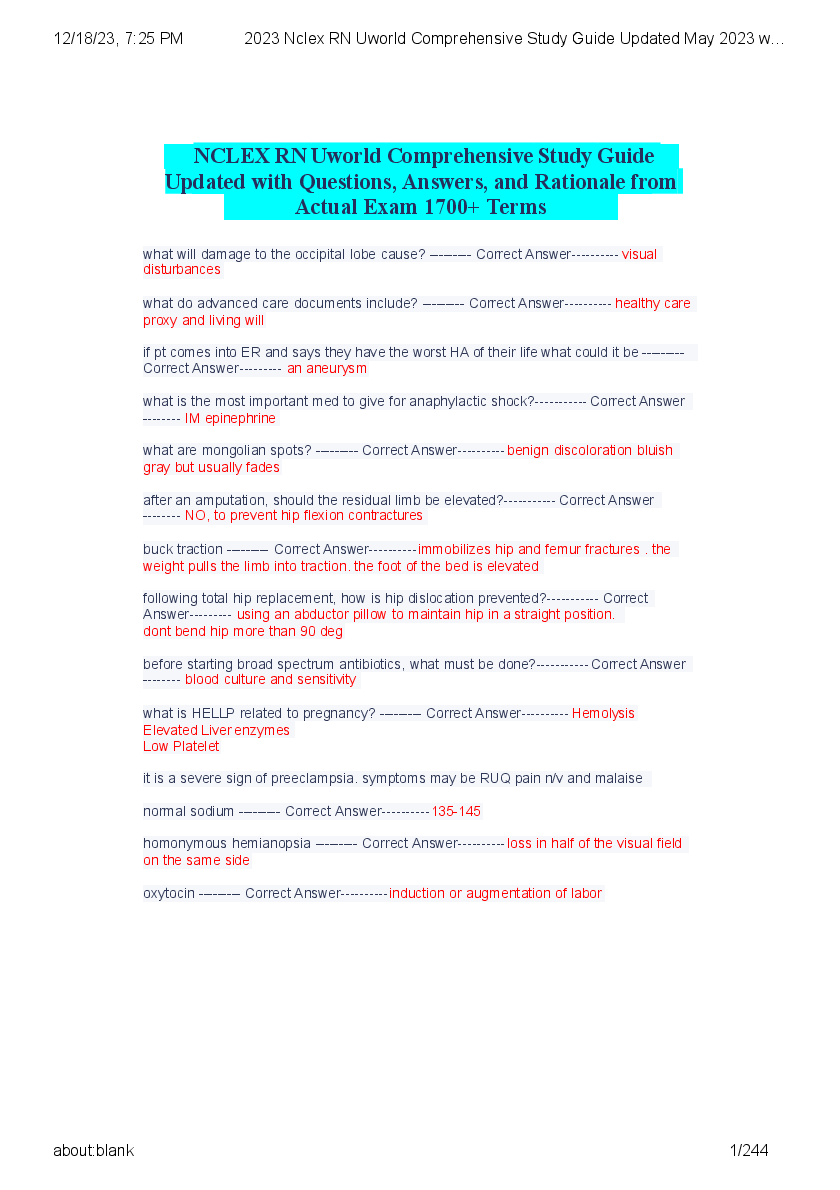 Preview image for NCLEX  RN  Updated  with  Uworld  Comprehensive  Questions,  Answers,  Actual  Exam  1700+  Study  Guide  and  Rationale  Terms