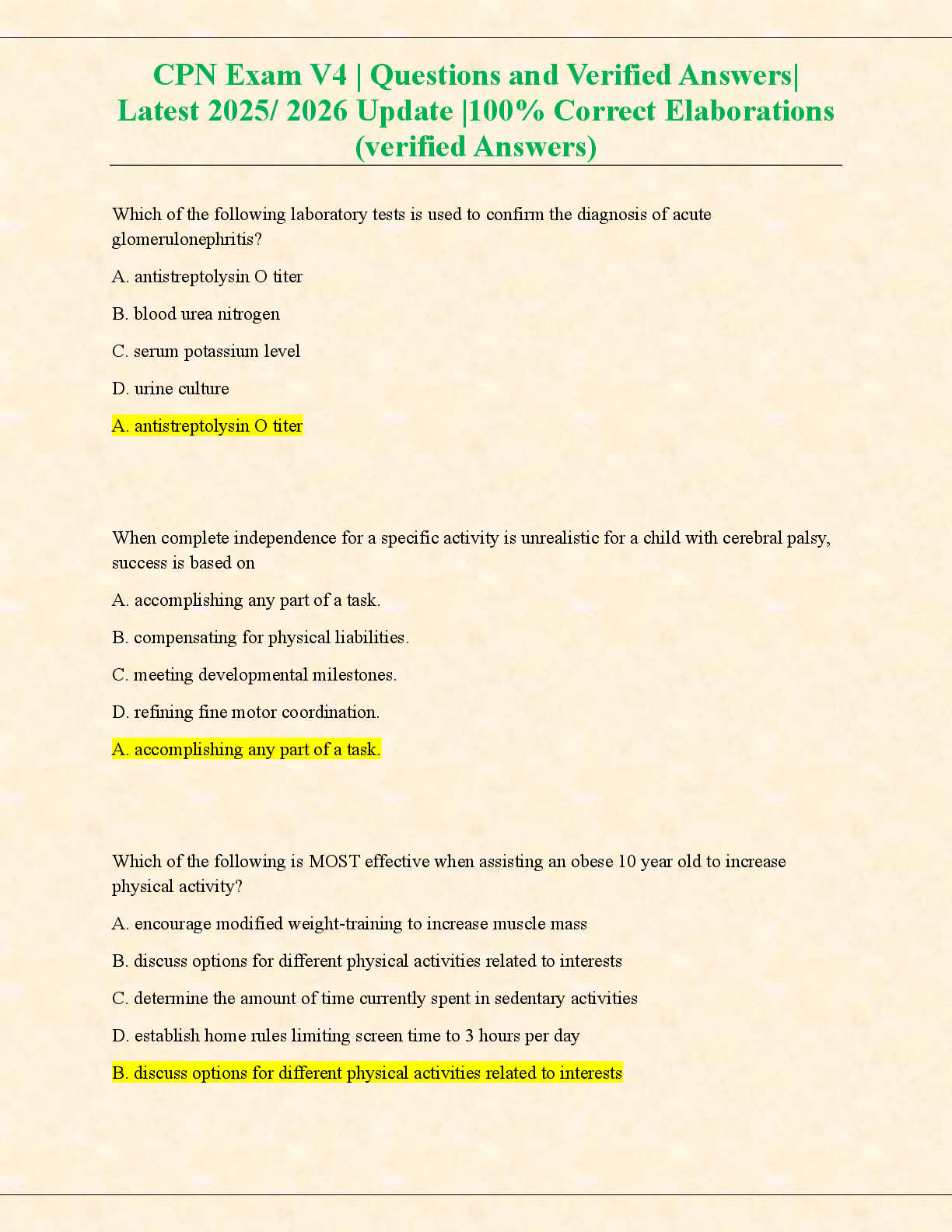 Preview image for CPN Exam V4 | Questions and Verified Answers|  Latest 2025/ 2026 Update |100% Correct Elaborations  (verified Answers)