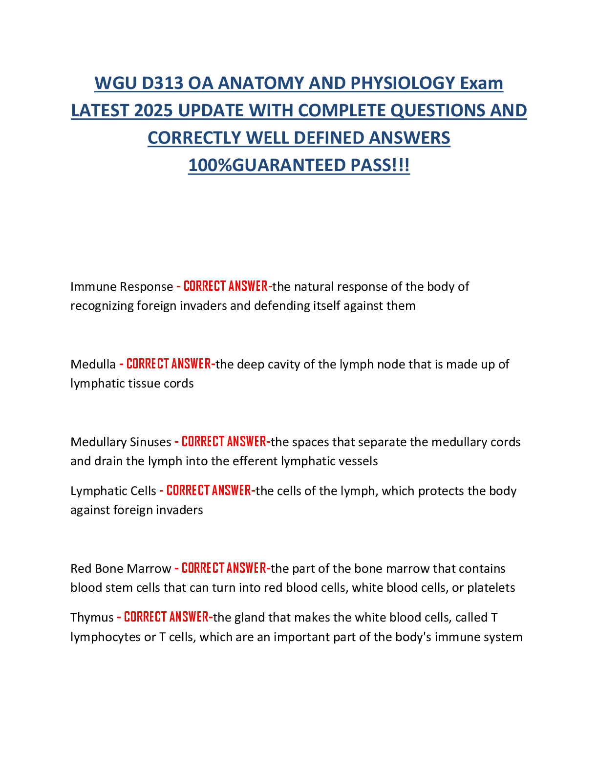 Preview image for WGU D313 OA ANATOMY AND PHYSIOLOGY Exam  LATEST 2025 UPDATE WITH COMPLETE QUESTIONS AND  CORRECTLY WELL DEFINED ANSWERS  100%GUARANTEED PASS!!!