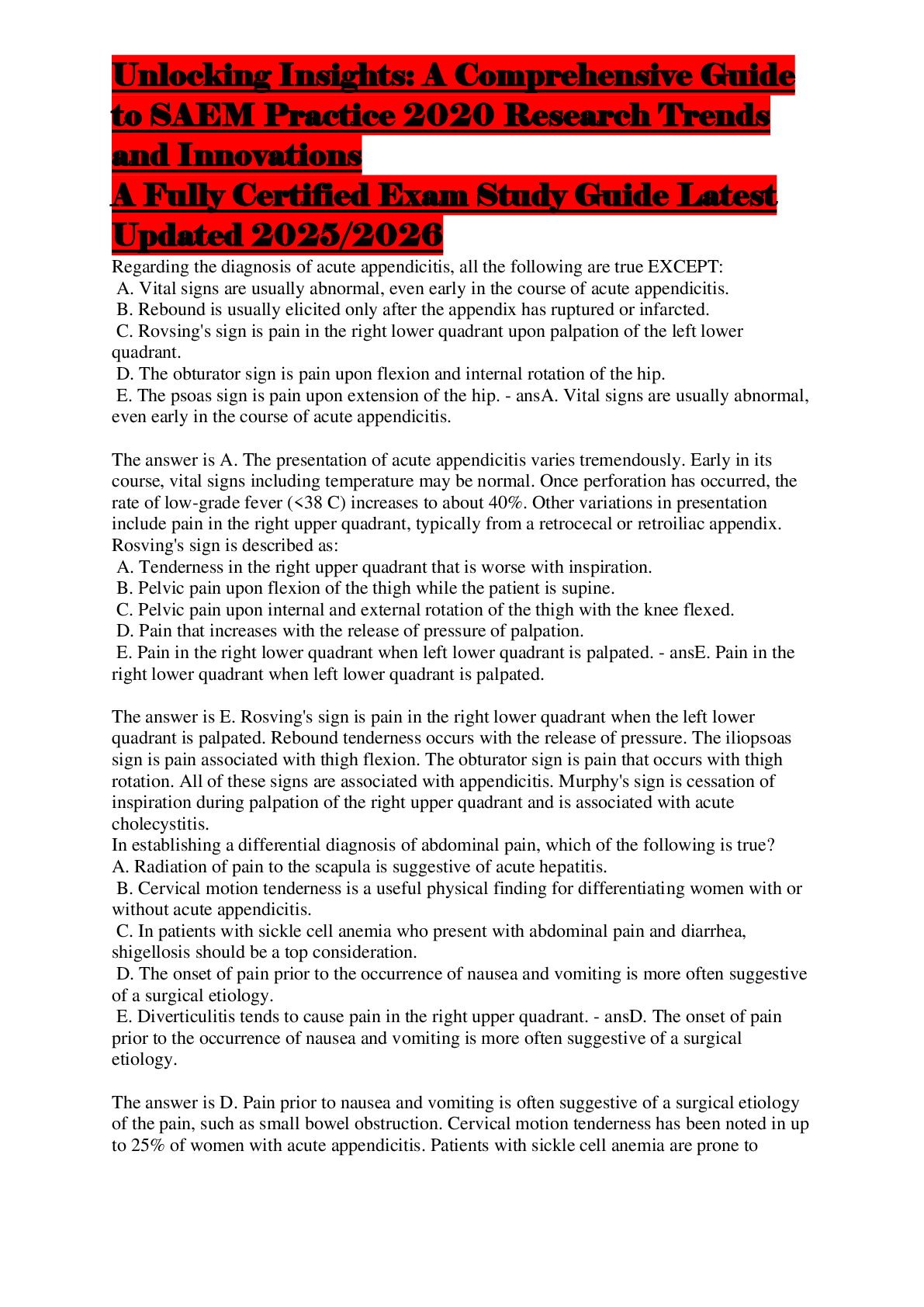 Preview image for Unlocking Insights: A Comprehensive Guide  to SAEM Practice 2020 Research Trends  and Innovations  A Fully Certified Exam Study Guide Latest  Updated 2025/2026