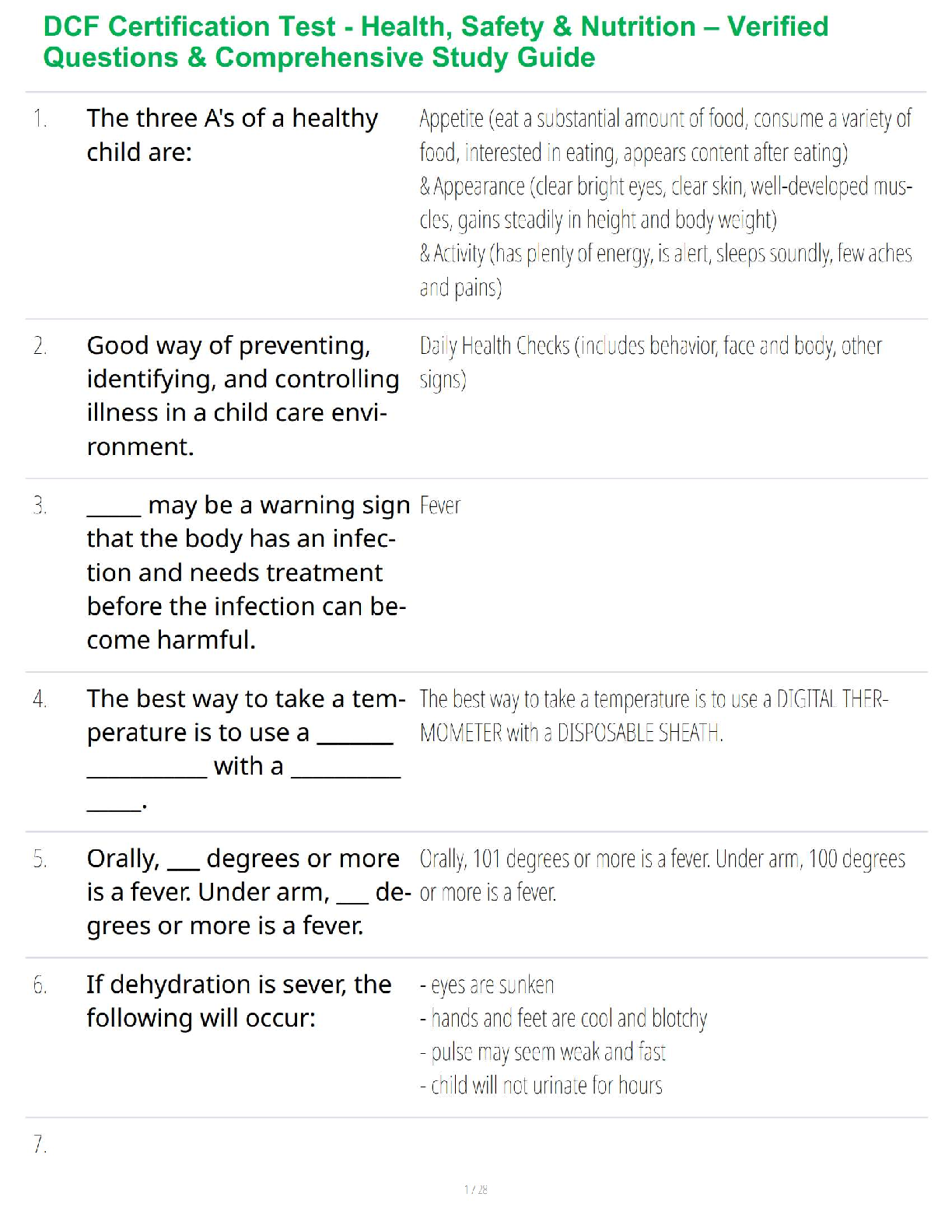 DCF Certification Test - Health, Safety & Nutrition – Verified Questions & Comprehensive Study Guide