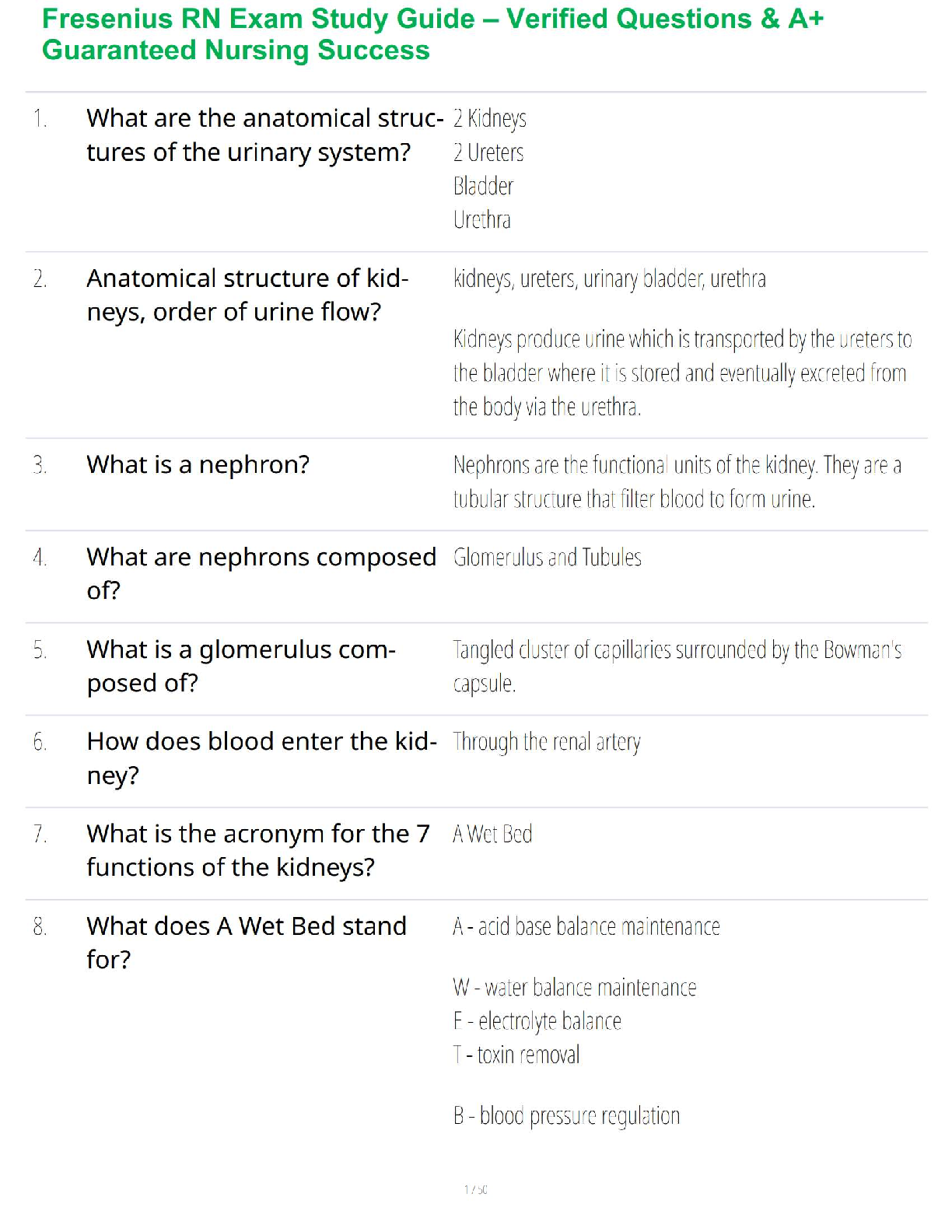 Preview of Fresenius RN Exam Study Guide – Verified Questions & A+ Guaranteed Nursing Success