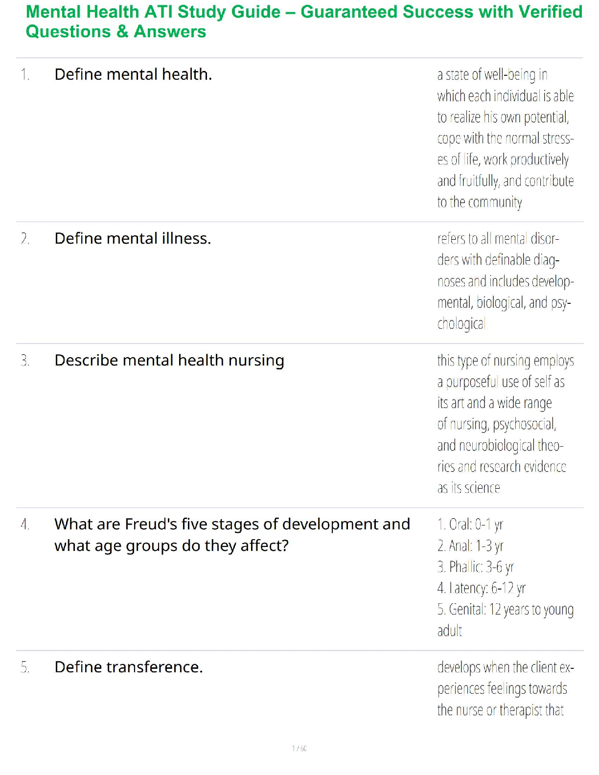 Mental Health ATI Study Guide – Guaranteed Success with Verified Questions & Answers