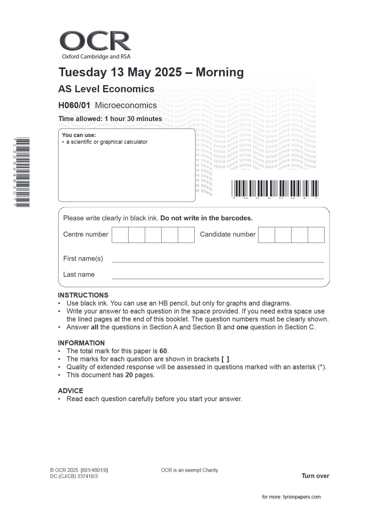 Preview image for OCR AS Level Economics H060/01 Microeconomics June 2025